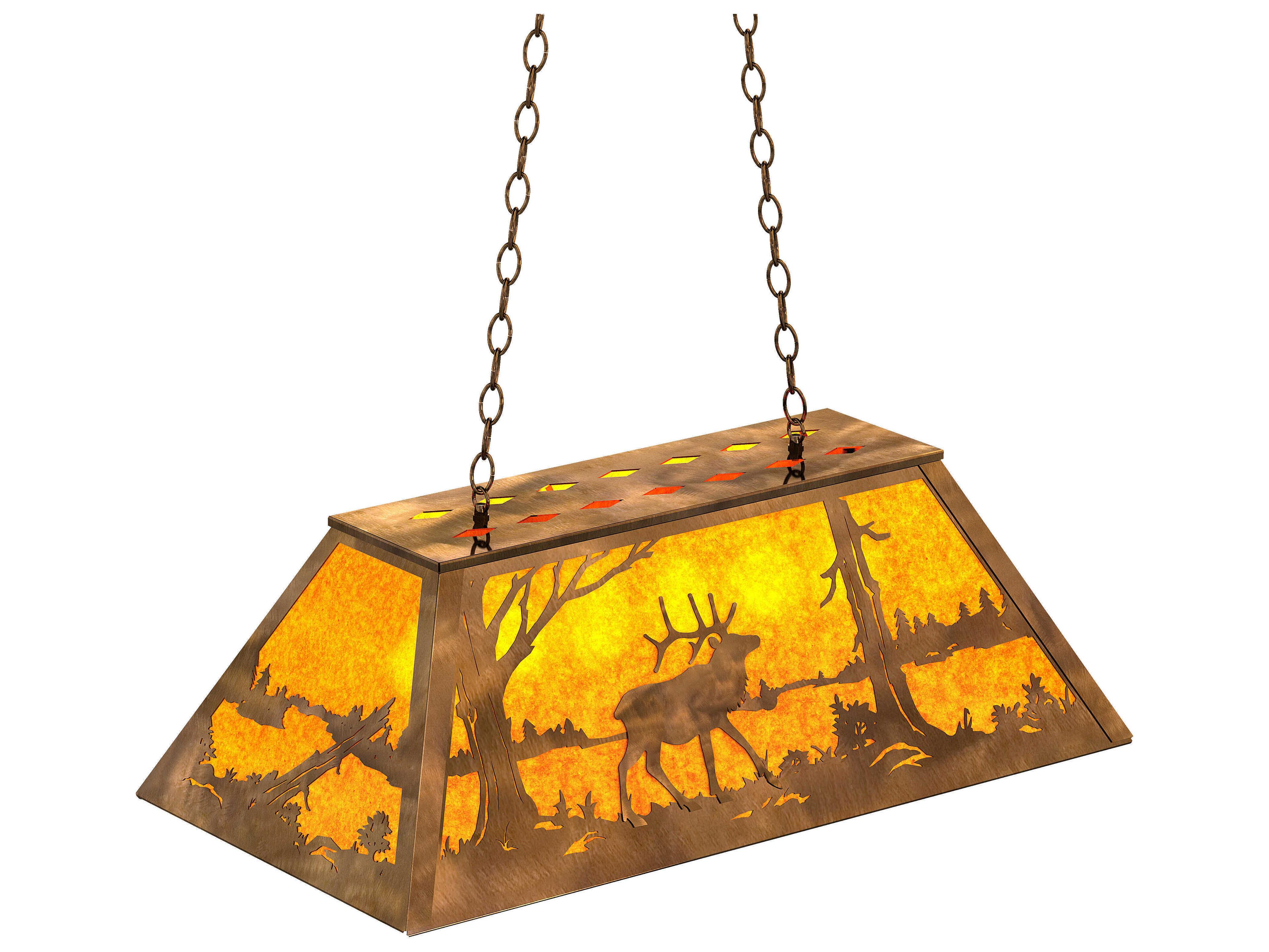 Meyda Elk At Lake 6-Light Antique Copper Island Pendant