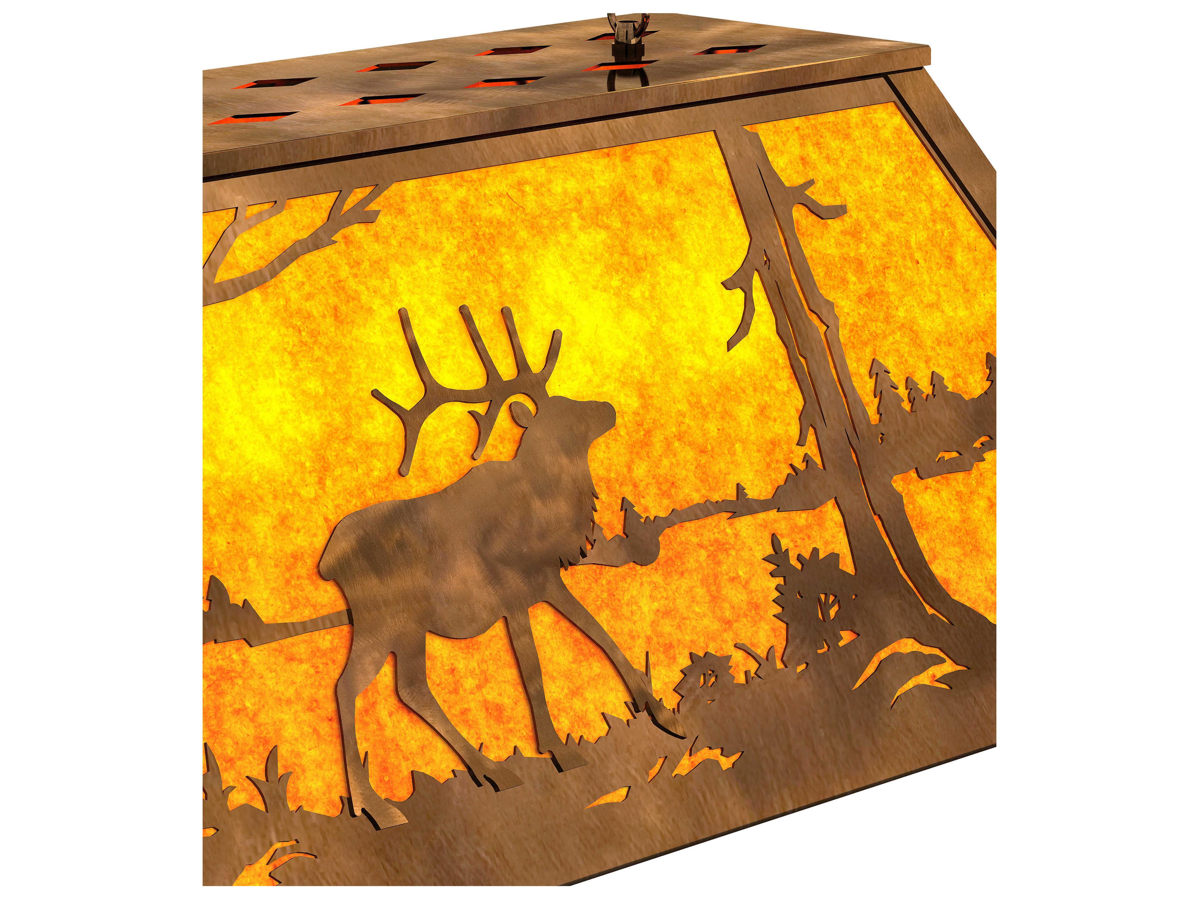 Meyda Elk At Lake 6-Light Antique Copper Island Pendant