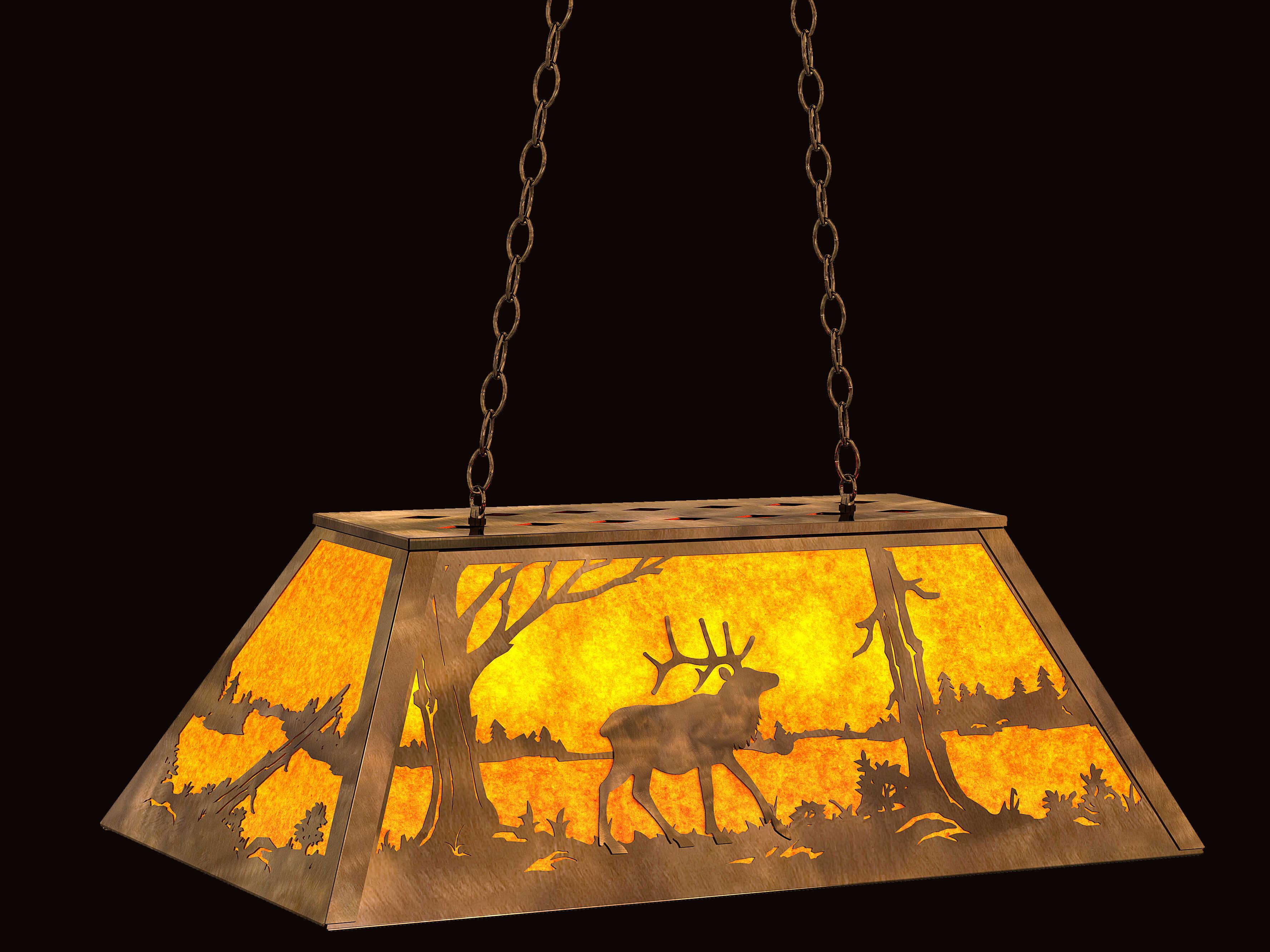 Meyda Elk At Lake 6-Light Antique Copper Island Pendant