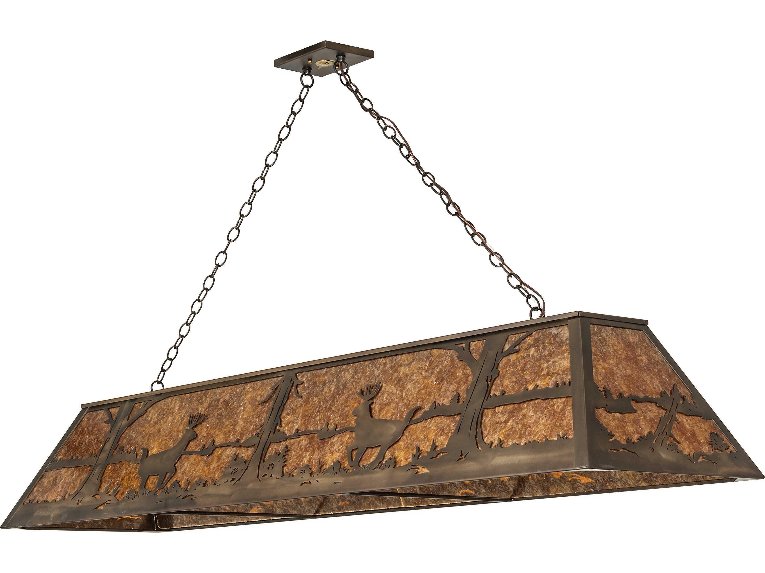 Meyda Deer At Lake 11-Light Antique Copper Glass Island Pendant