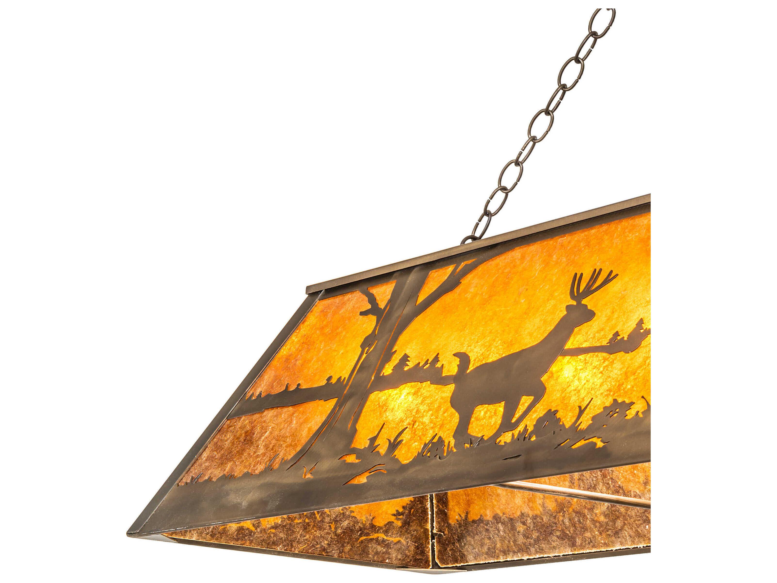 Meyda Deer At Lake 11-Light Antique Copper Glass Island Pendant