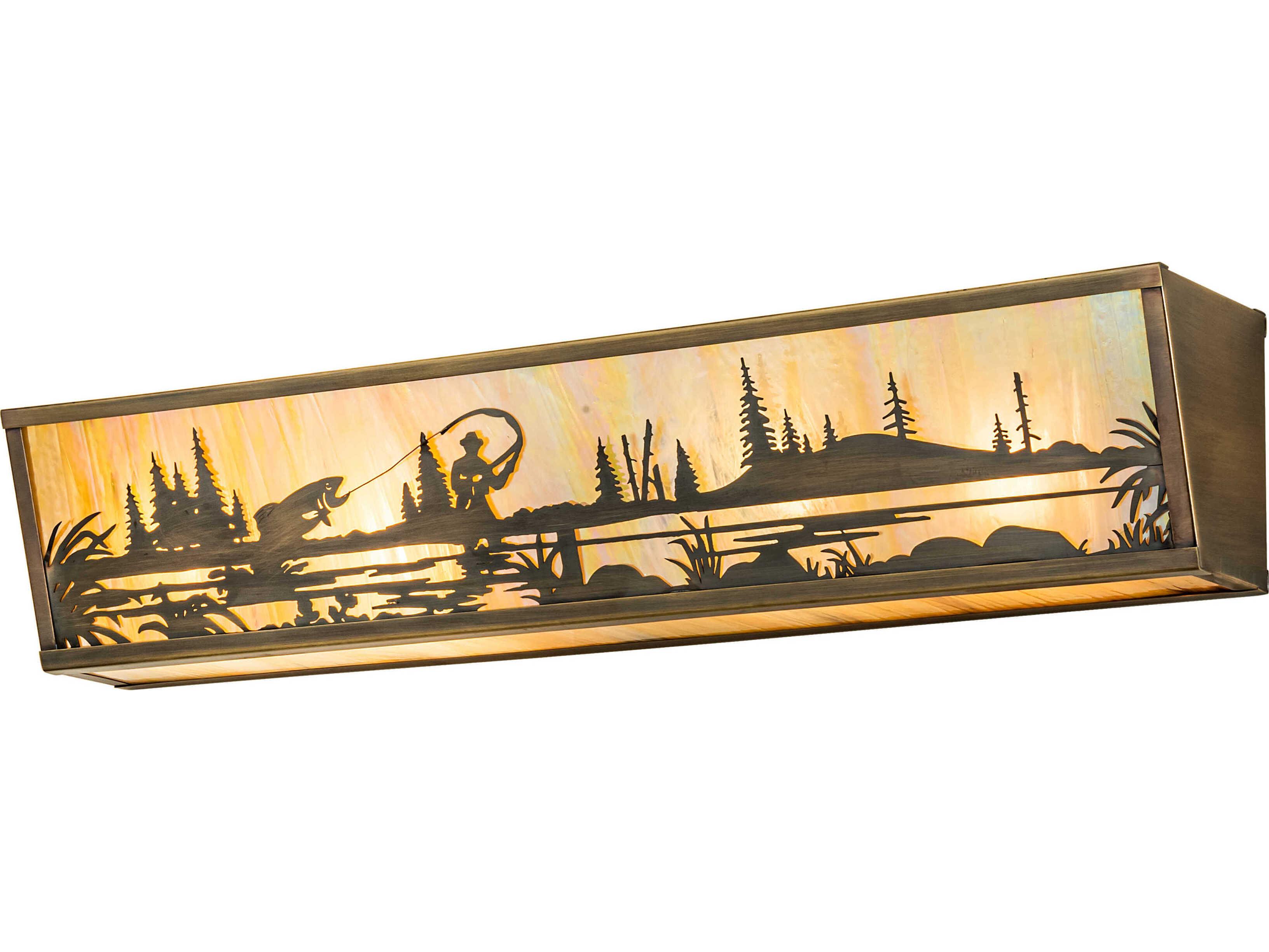 Meyda Fly Fisherman 4-Light Antique Brass Brown Glass Vanity Light