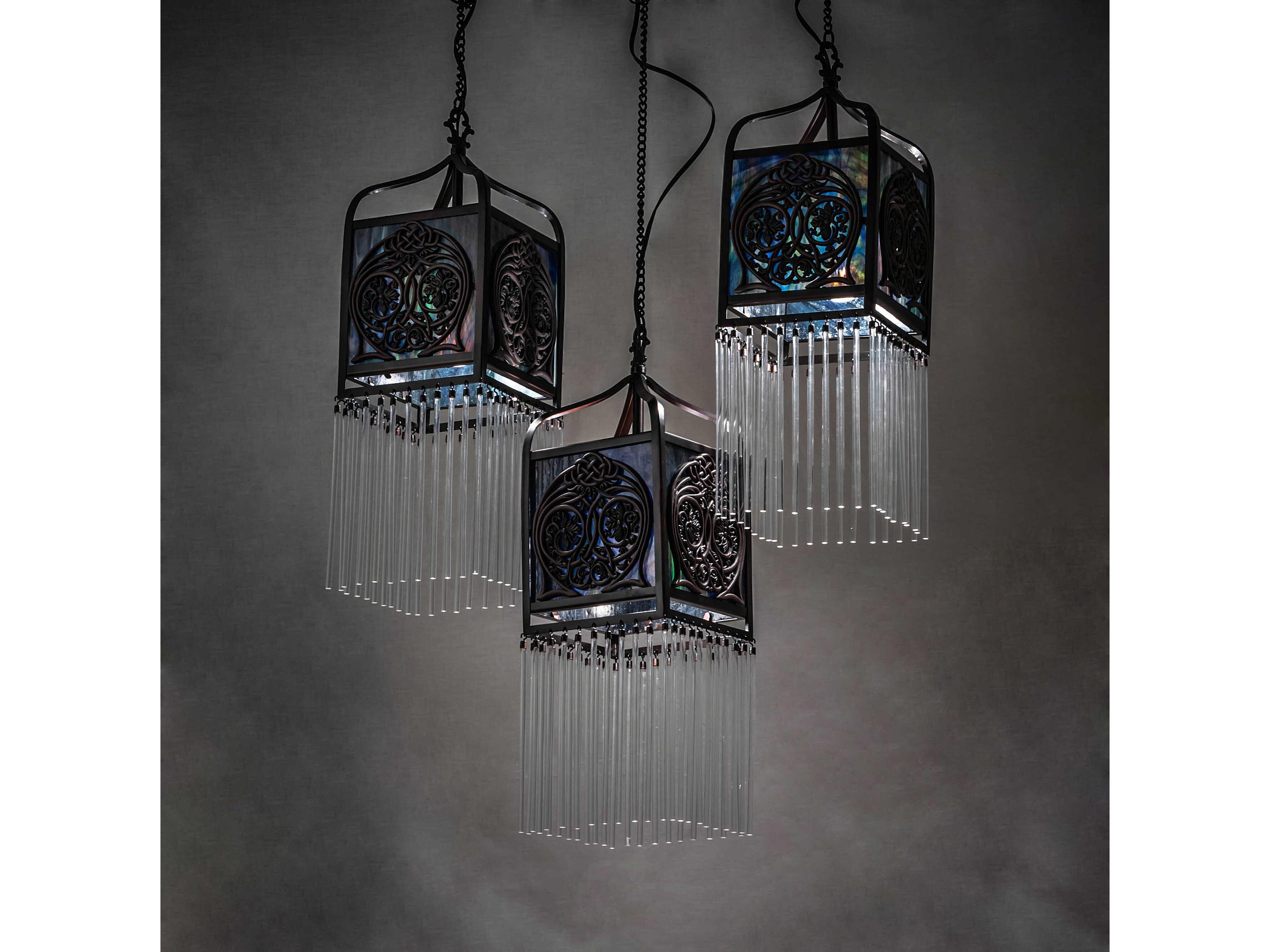 Meyda Celtic Knot 3-Light Mahogany Bronze Glass Pendant