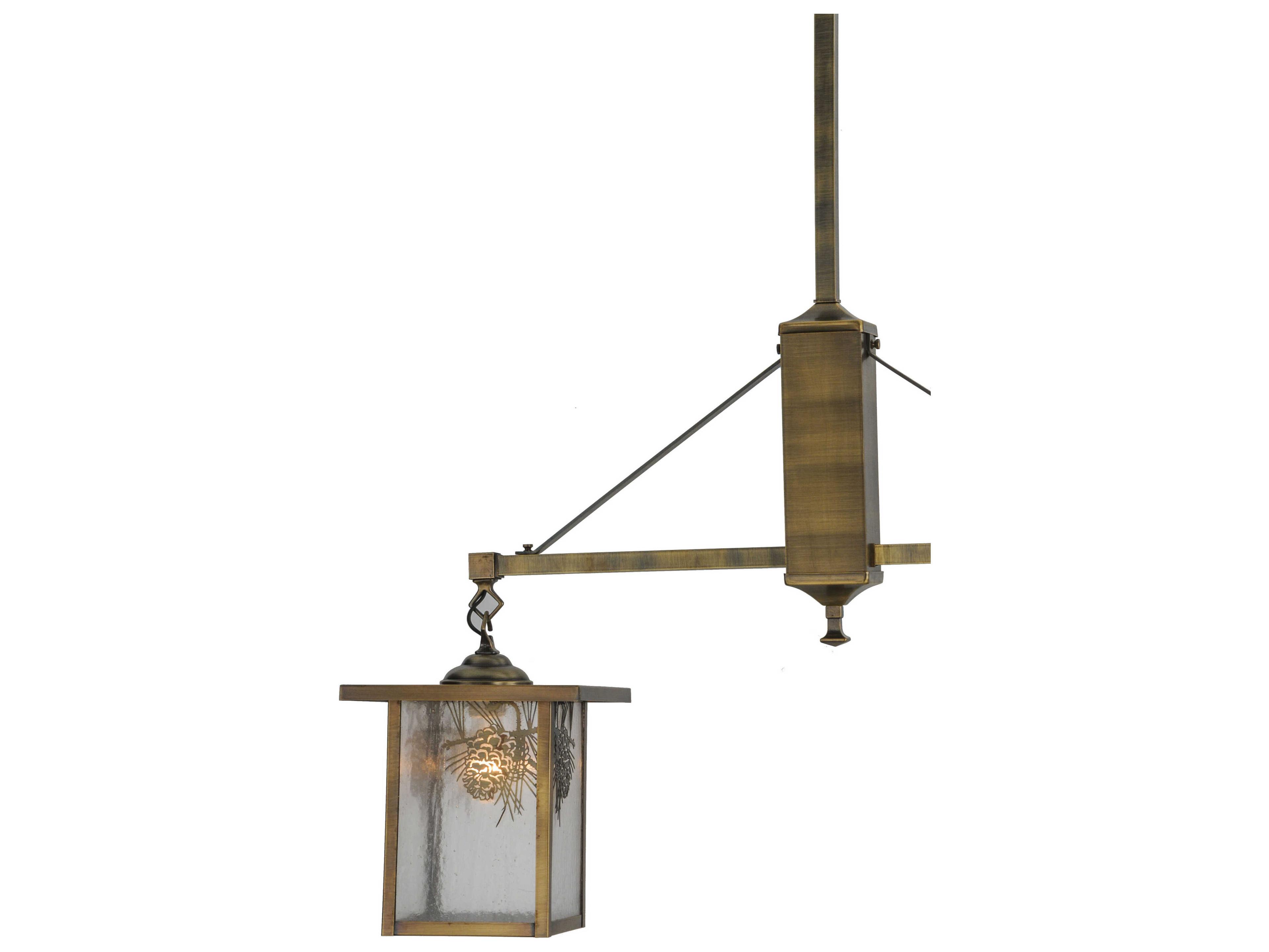 Meyda Winter Pine 2-Light Antique Brass Glass Lantern Island Pendant