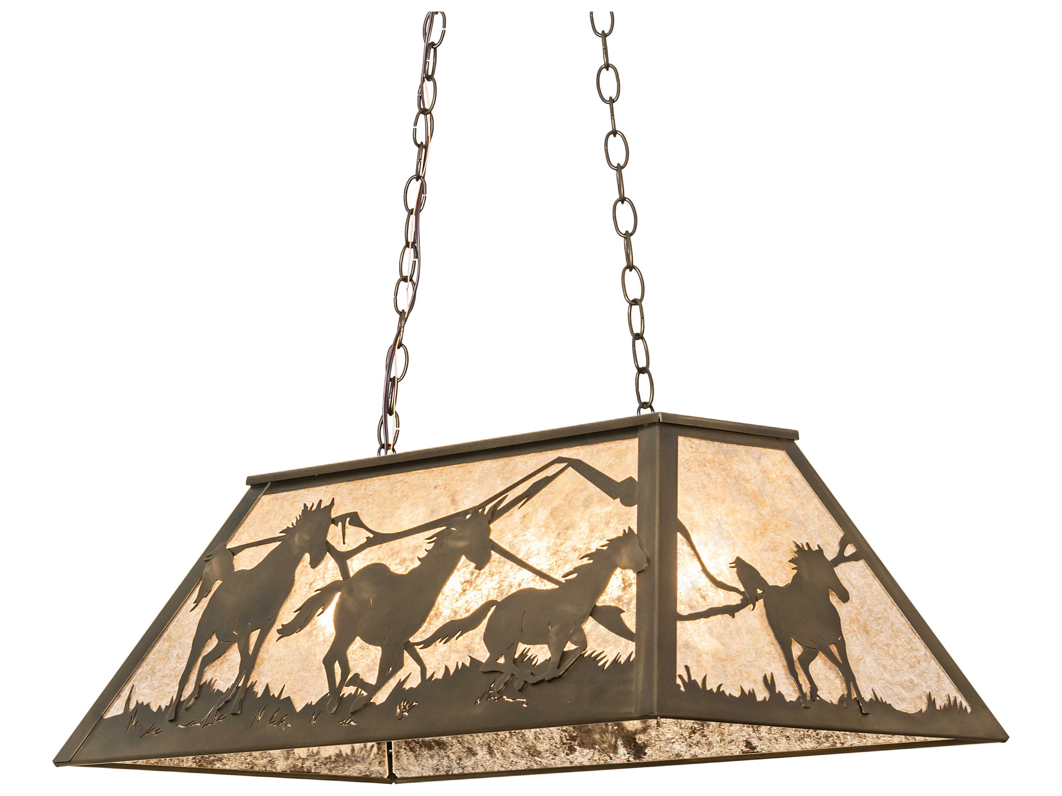 Meyda Running Horses 6-Light Antique Copper Glass Island Pendant