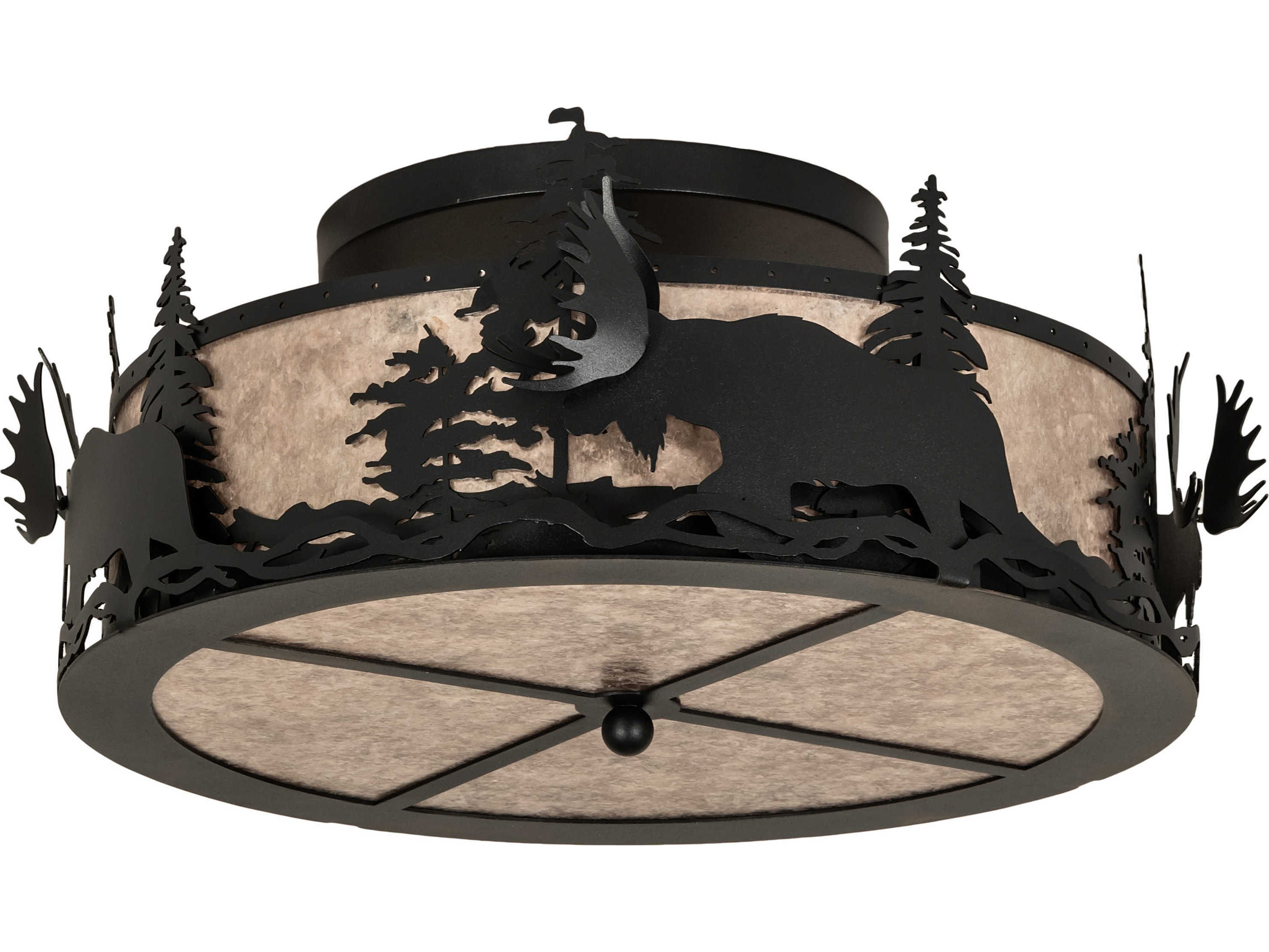Meyda Moose At Dusk 2-Light Black Silver Mica Drum Flush Mount