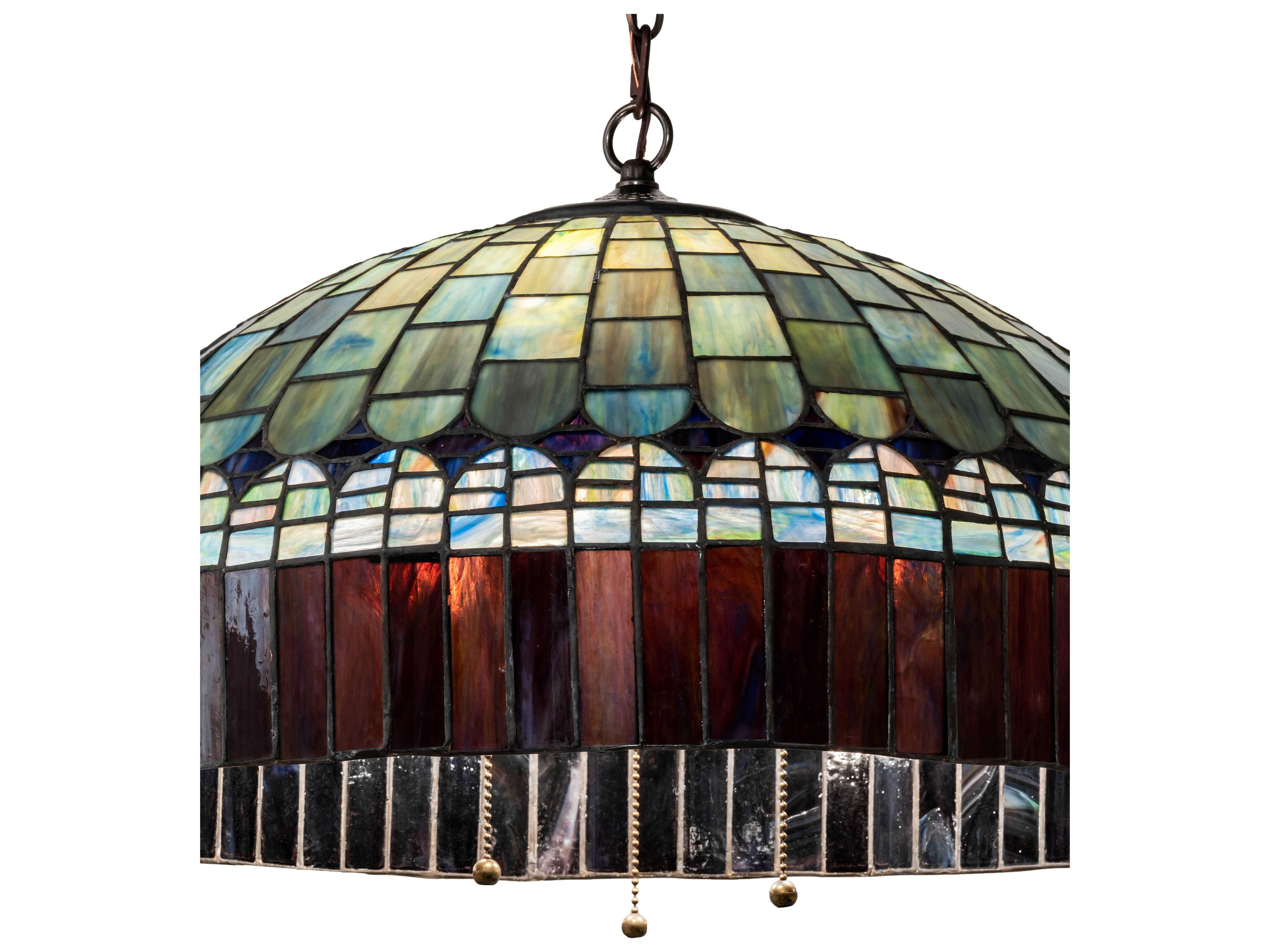 Meyda Tiffany Candice 3-Light Mahogany Bronze Glass Dome Geometric Pendant