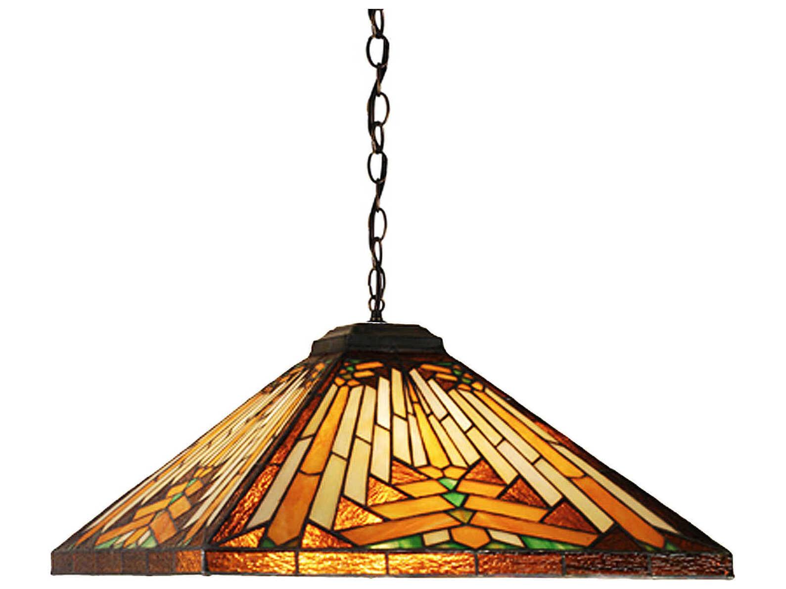Meyda Nuevo Mission 1-Light Mahogany Bronze Glass Tiffany Pendant