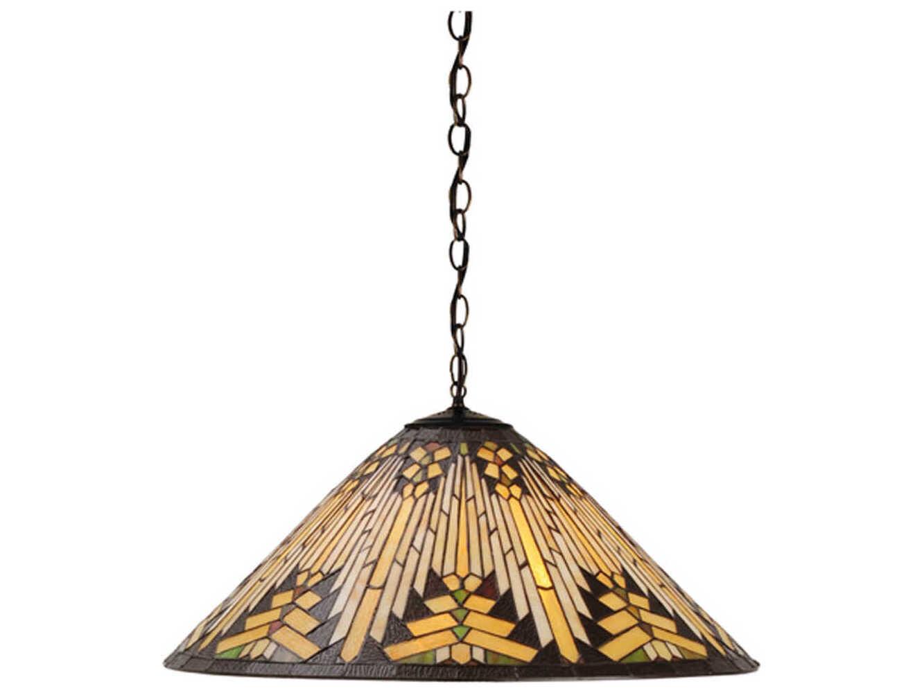 Meyda Nuevo Mission 1-Light Mahogany Bronze Glass Tiffany Pendant