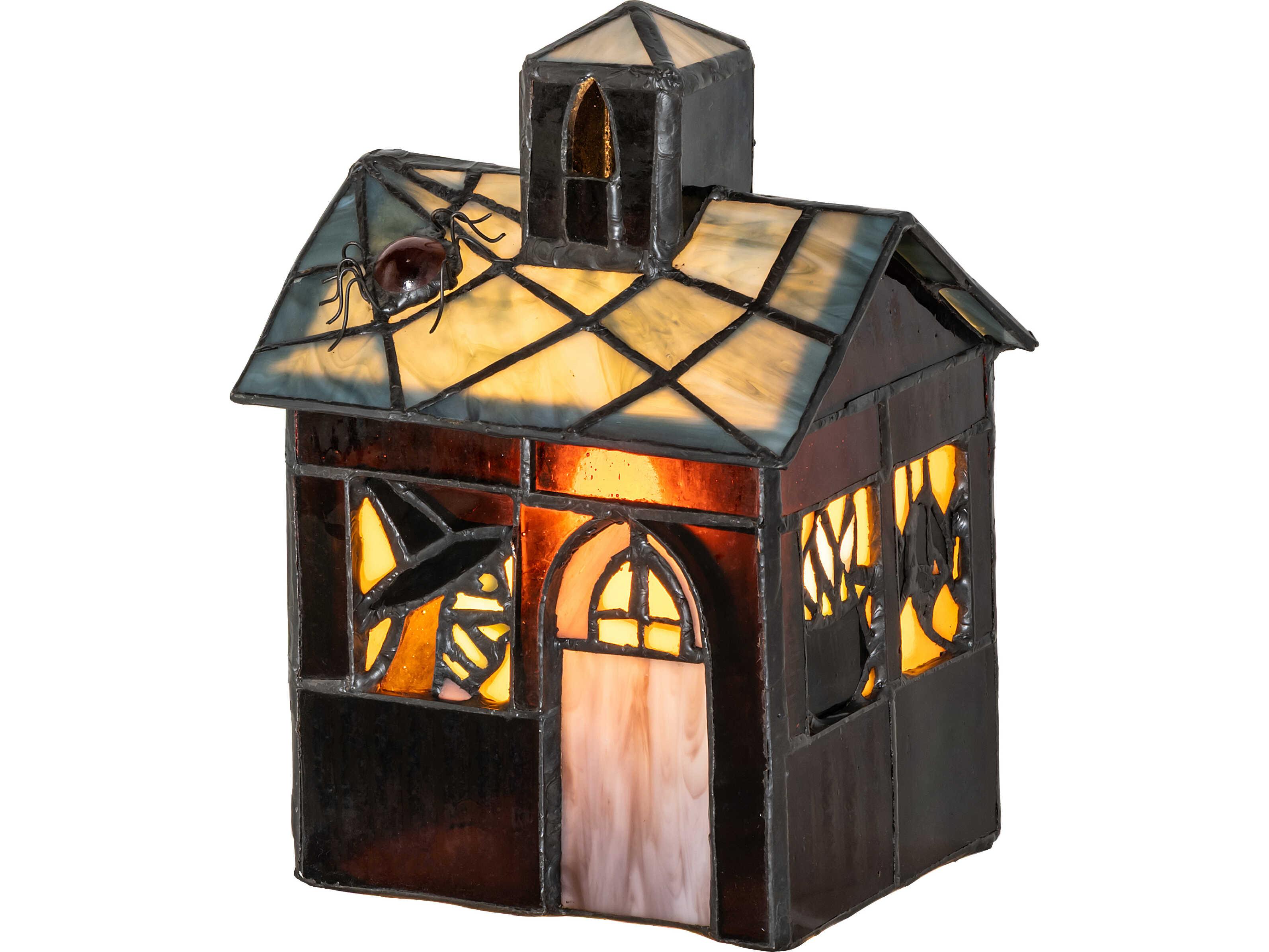 Meyda Haunted House Stained Glass Black Table Lamp