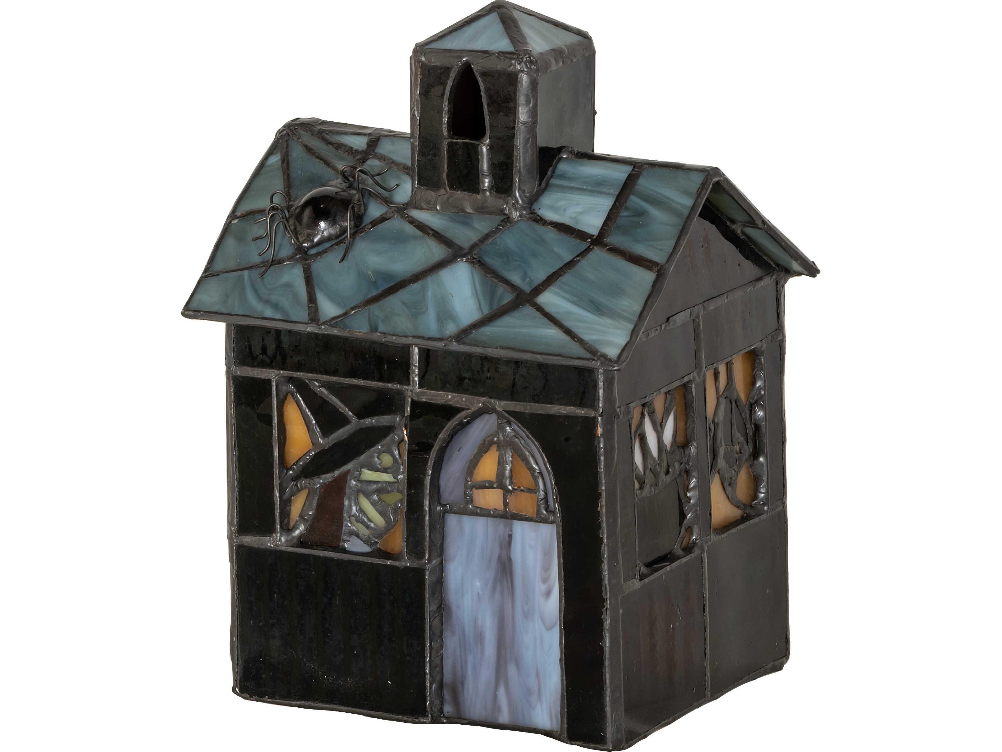 Meyda Haunted House Stained Glass Black Table Lamp