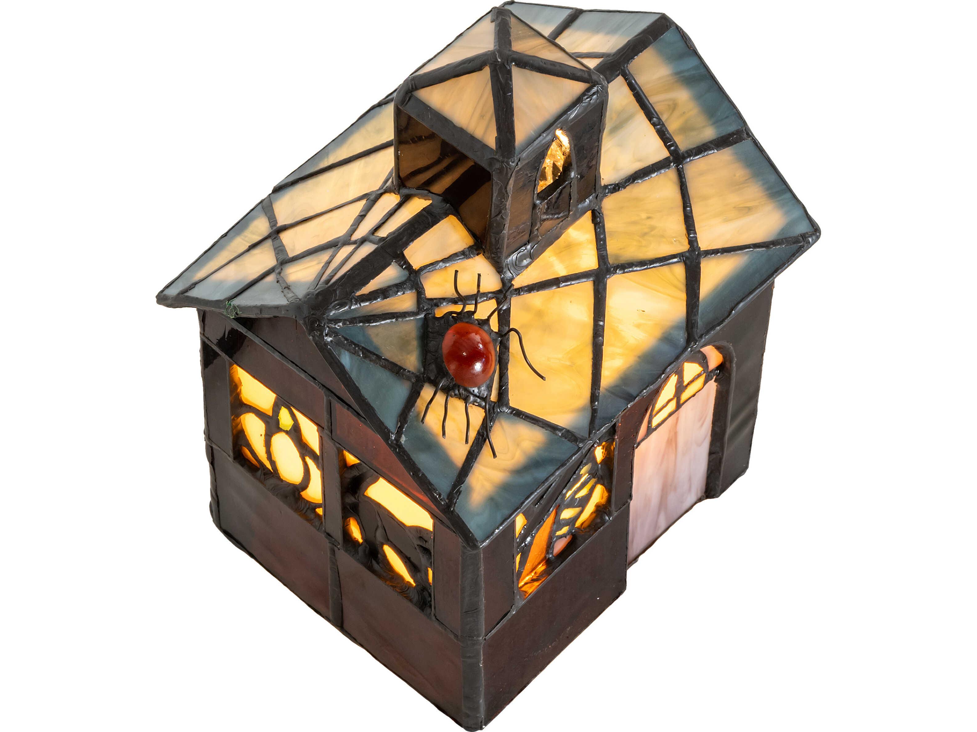Meyda Haunted House Stained Glass Black Table Lamp