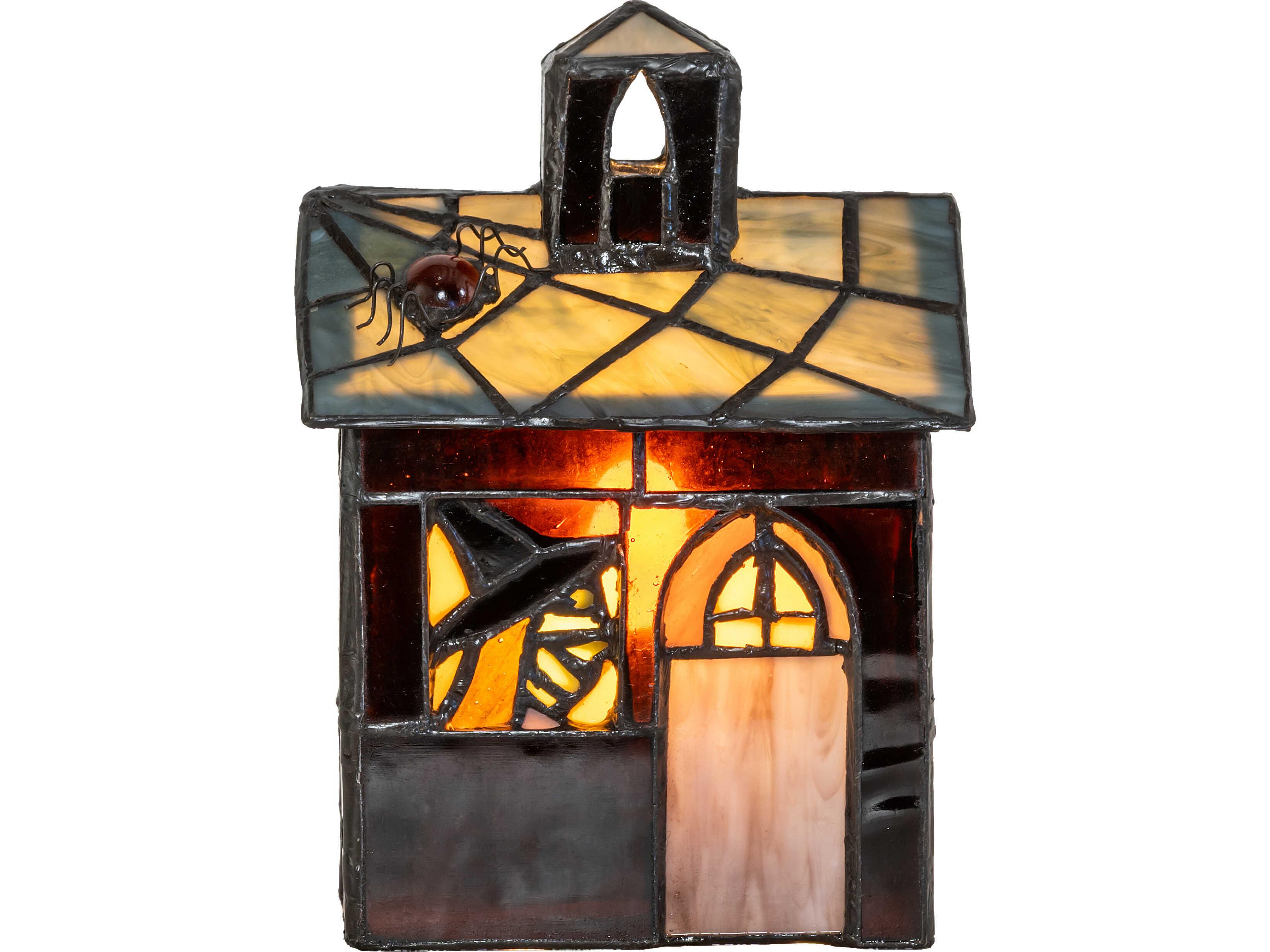 Meyda Haunted House Stained Glass Black Table Lamp