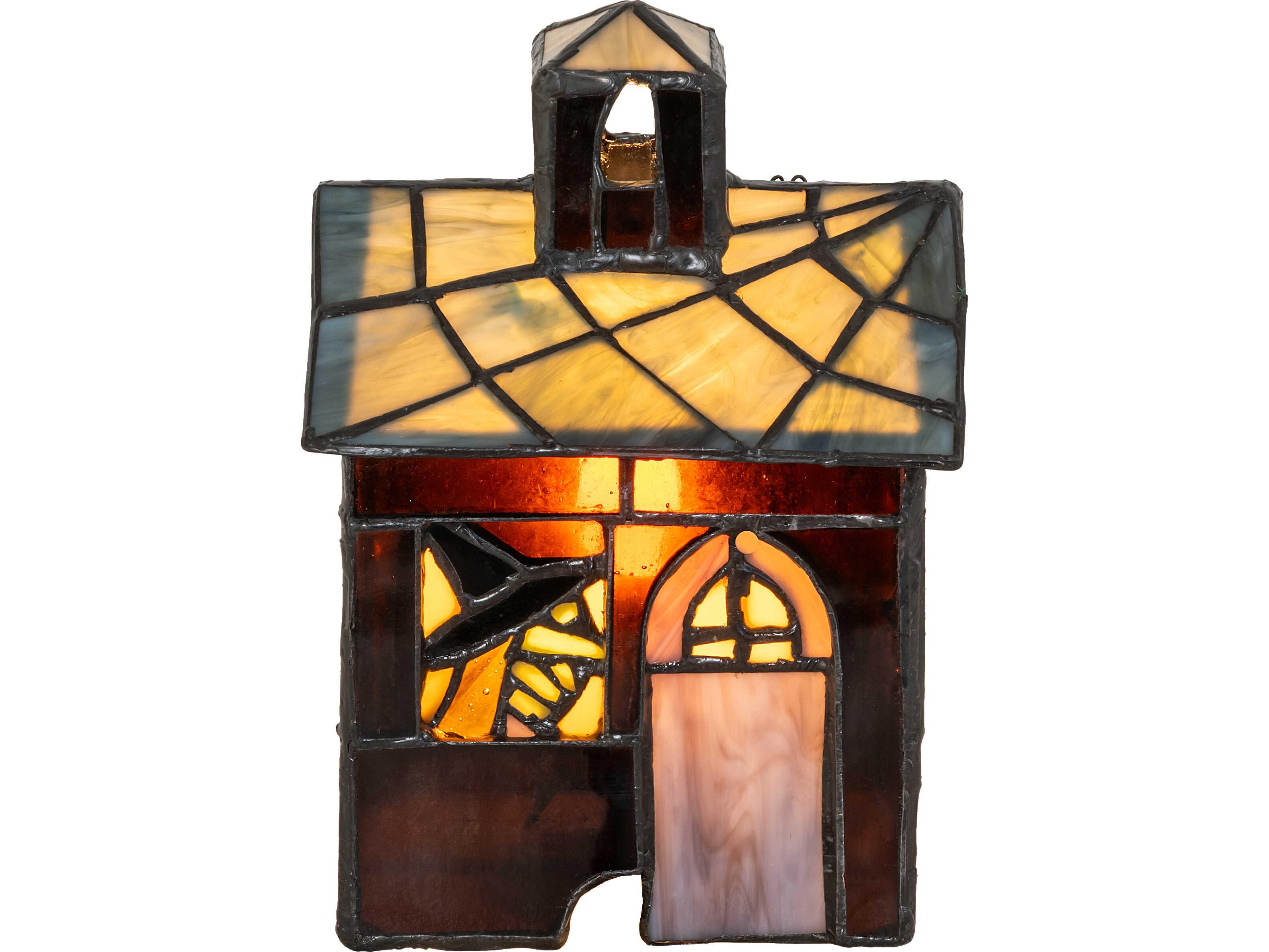 Meyda Haunted House Stained Glass Black Table Lamp