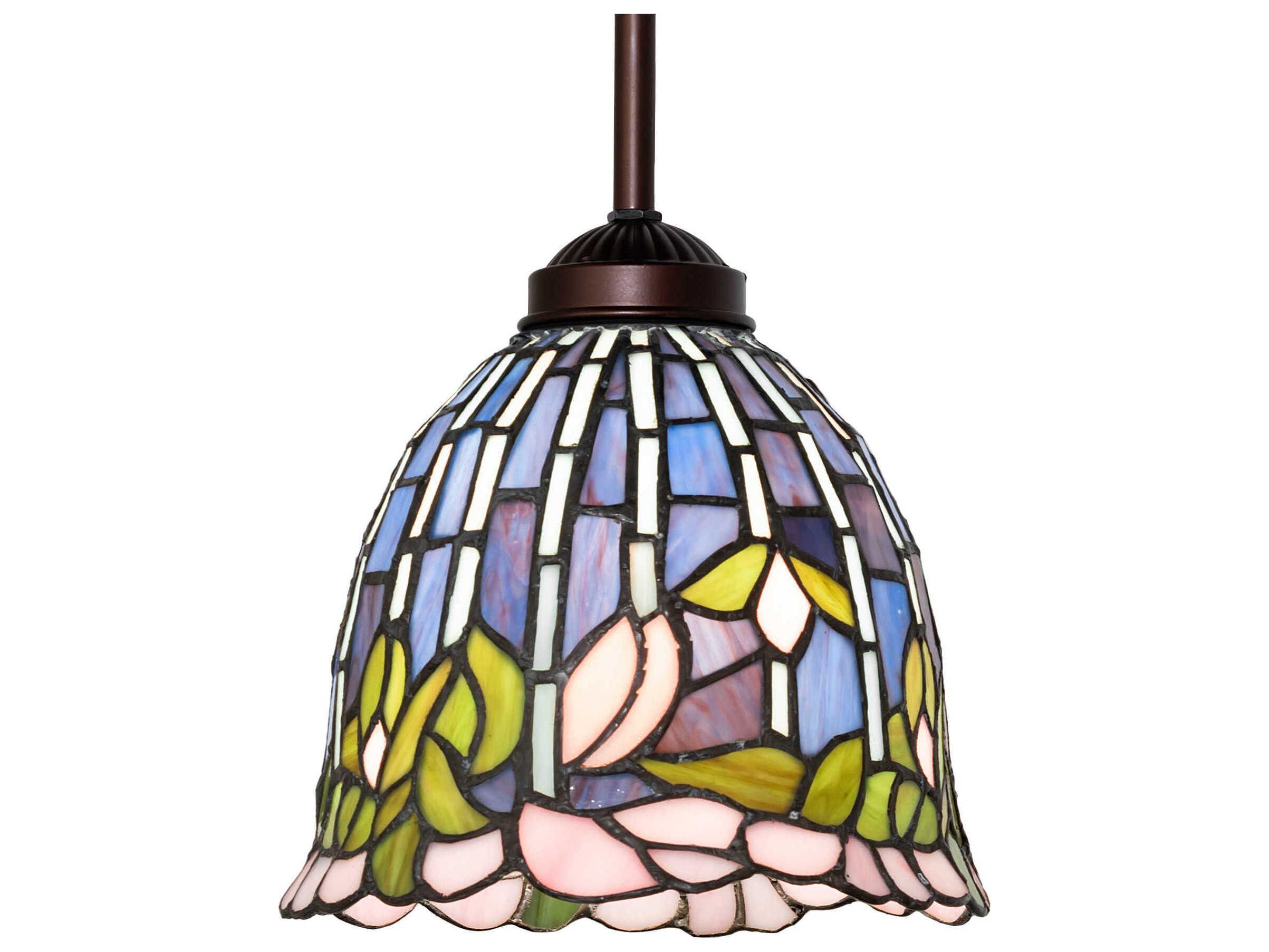 Meyda Flowering Lotus 1-Light Mahogany Bronze Glass Tiffany Bell Mini Pendant
