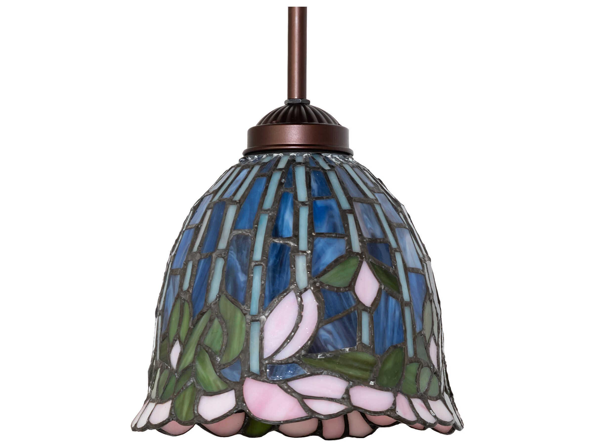 Meyda Flowering Lotus 1-Light Mahogany Bronze Glass Tiffany Bell Mini Pendant