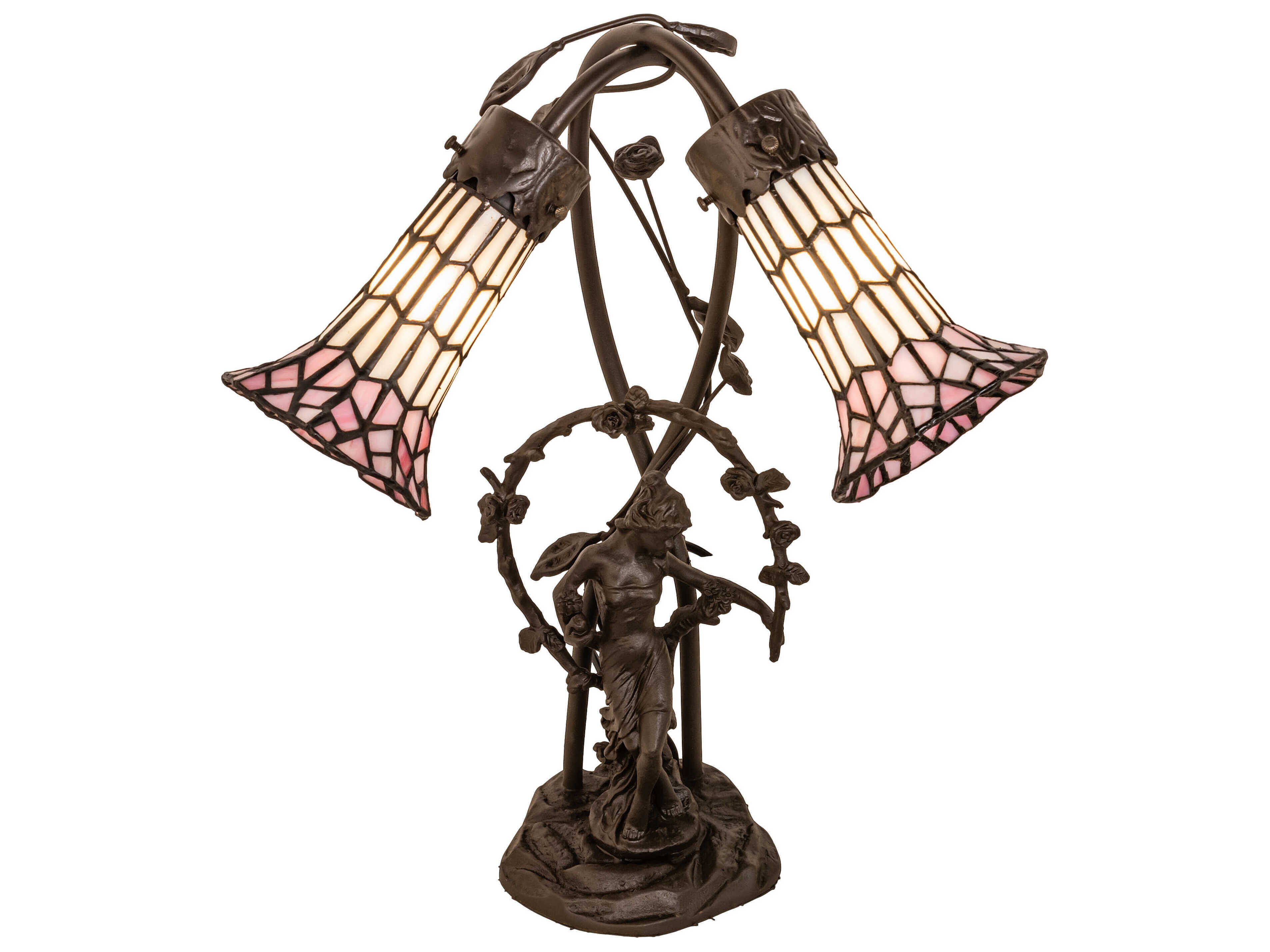 Meyda Pond Lily Mahogany Bronze Glass Tiffany Table Lamp