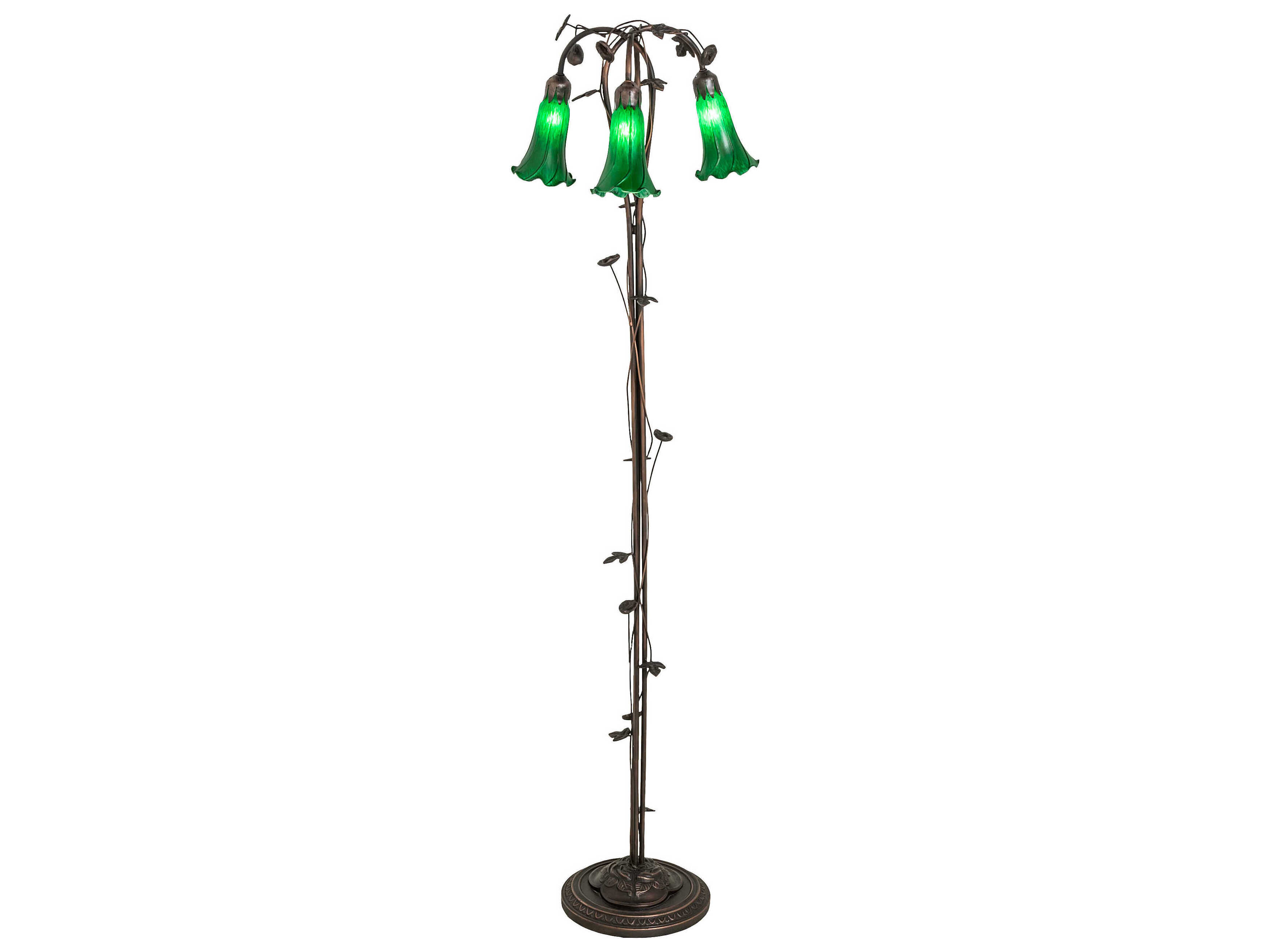 Meyda Pond Lily Mahogany Bronze Tiffany Floor Lamp with Green Glass Shade