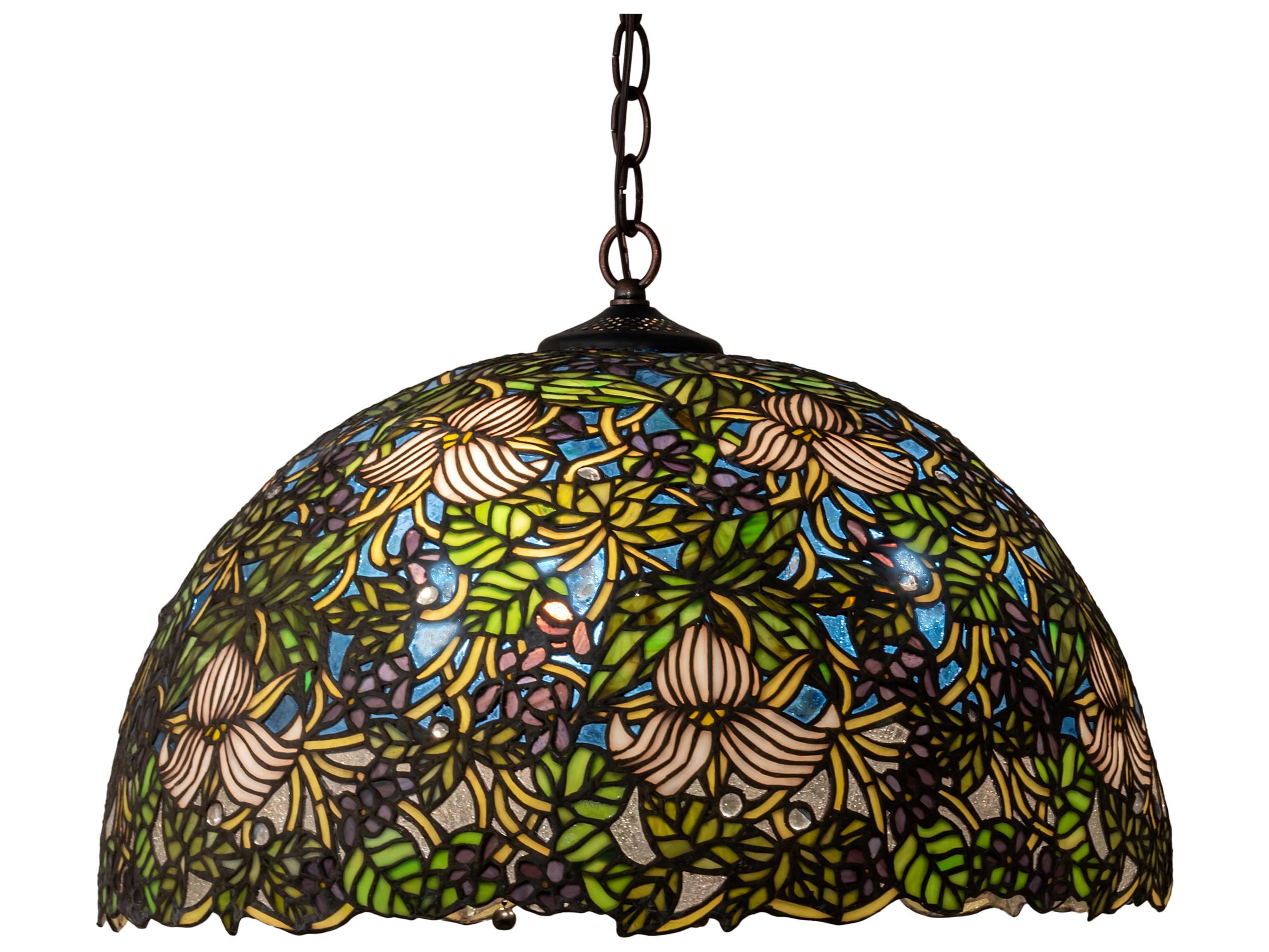 Meyda Trillium & Violet 3-Light Mahogany Bronze Glass Tiffany Dome Geometric Pendant