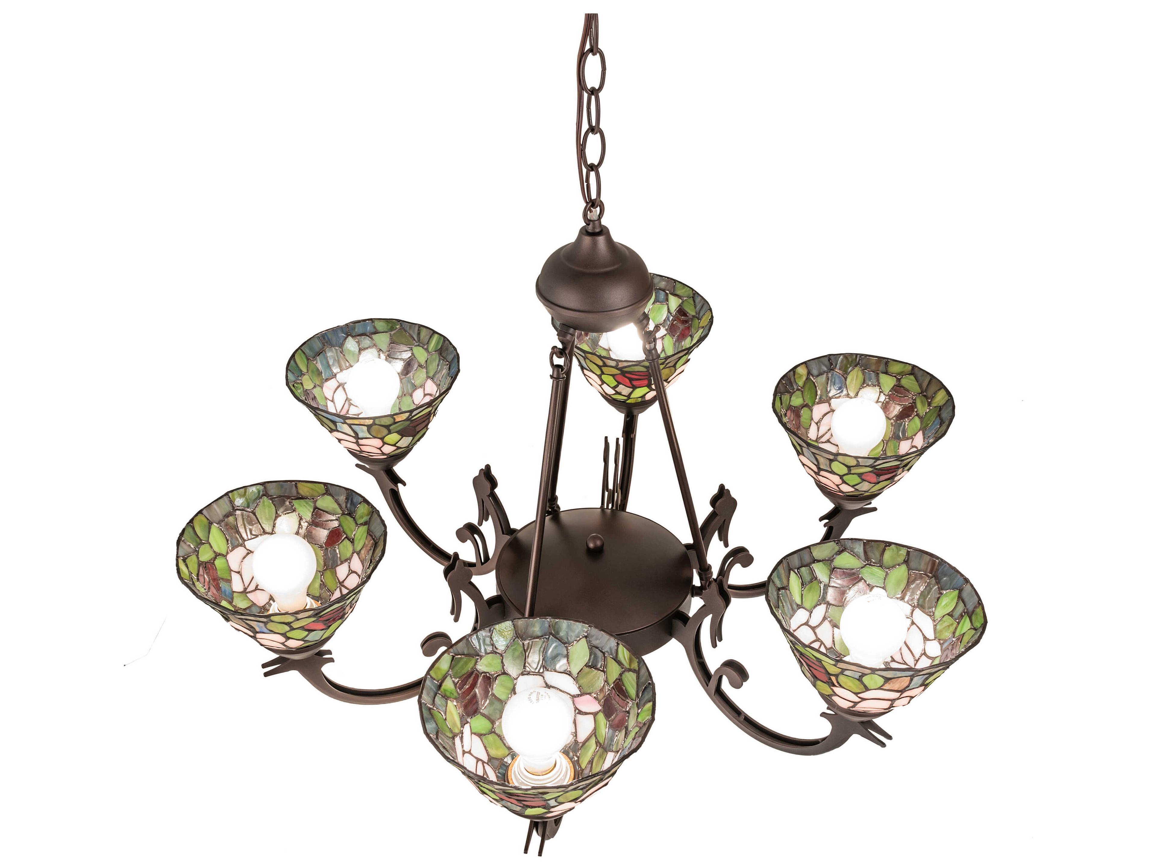 Meyda Tiffany Rosebush 6-Light Blue Glass Bowl Chandelier