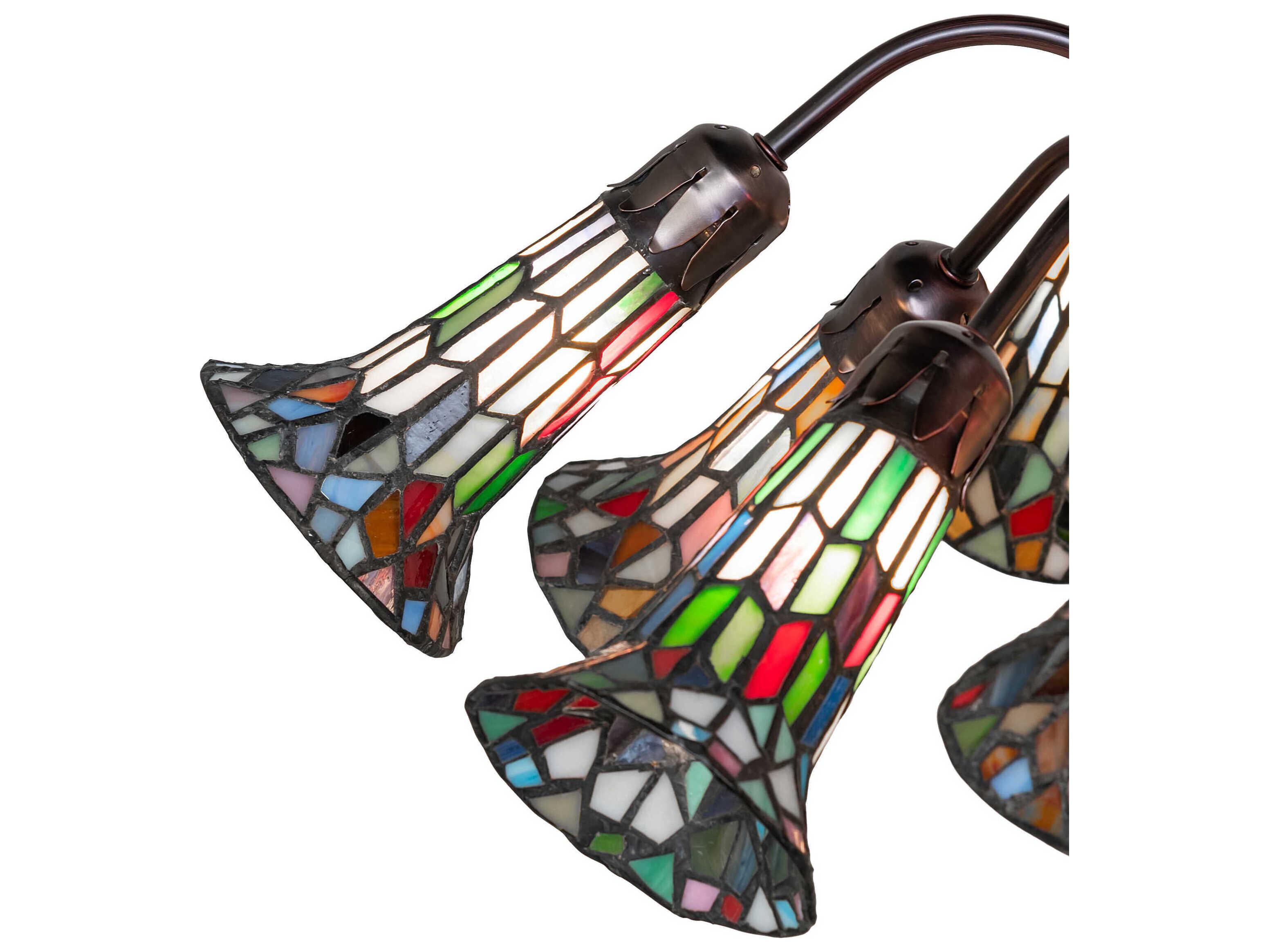 Meyda Stained Glass Pond Lily 10 - Light Mahogany Bronze Blue White Red Pink Purple Tiffany Table Lamp with Shade