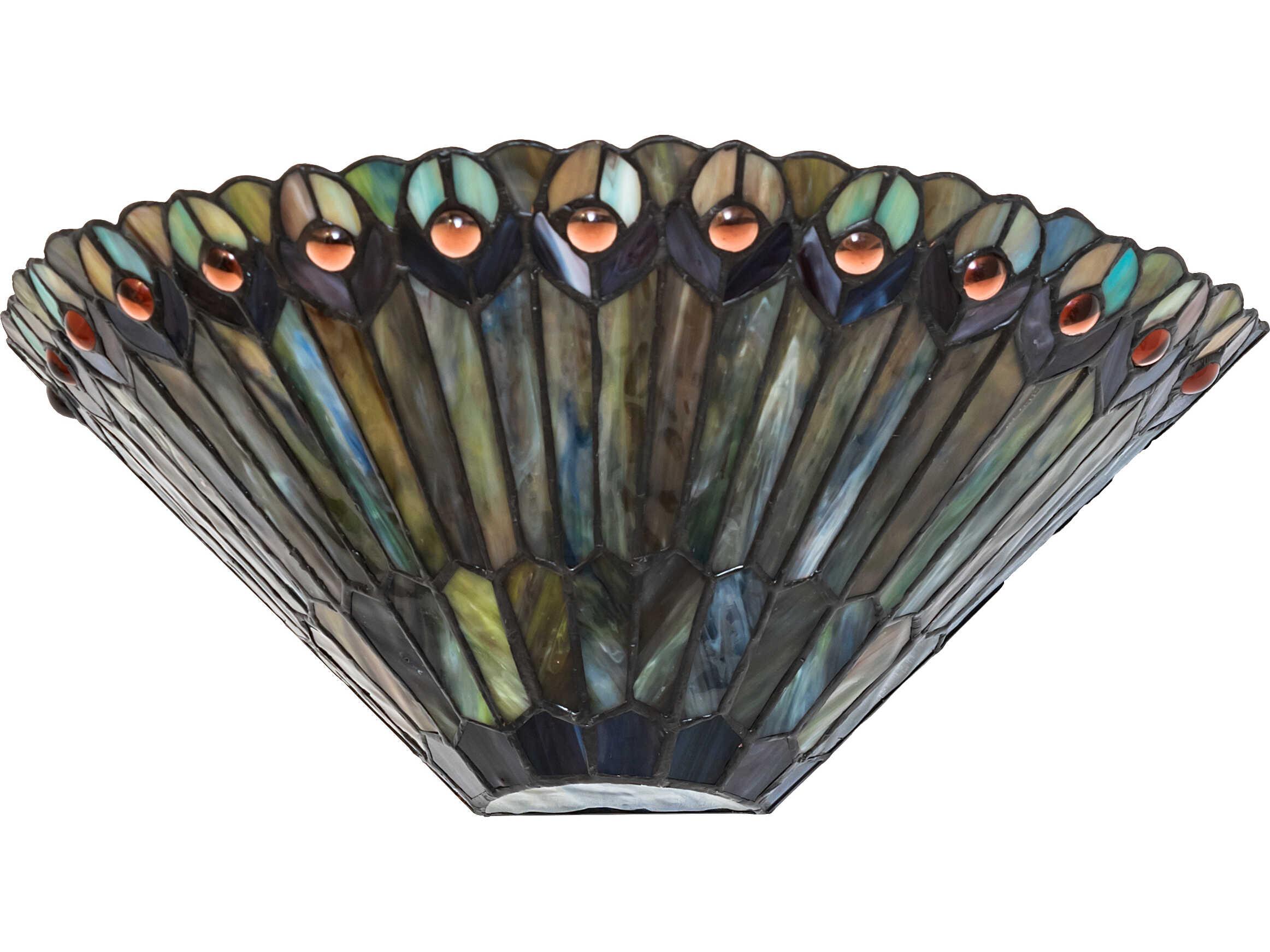 Meyda Tiffany Jeweled Peacock 2-Light Stained Glass Brown Wall Sconce