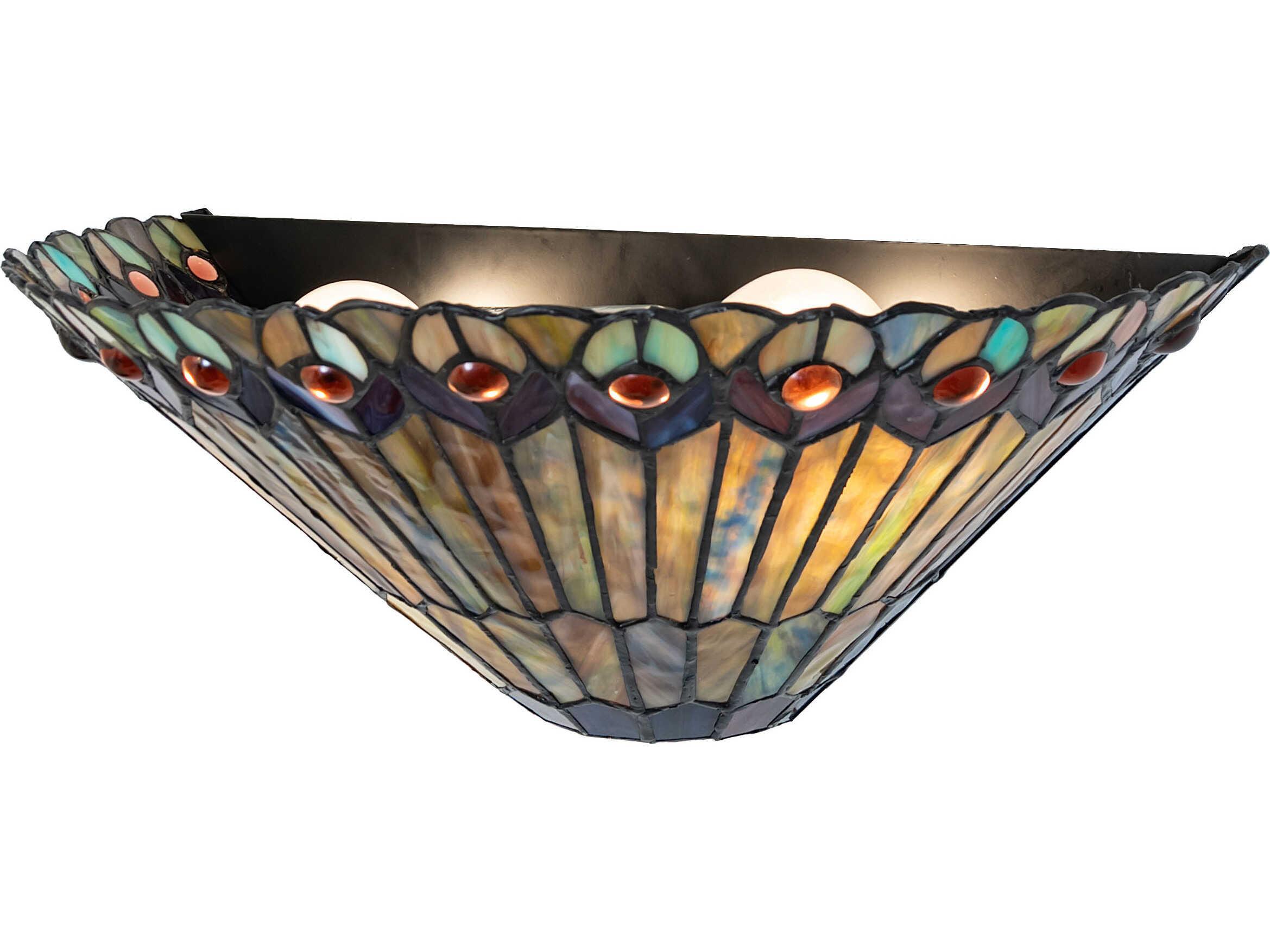 Meyda Tiffany Jeweled Peacock 2-Light Stained Glass Brown Wall Sconce