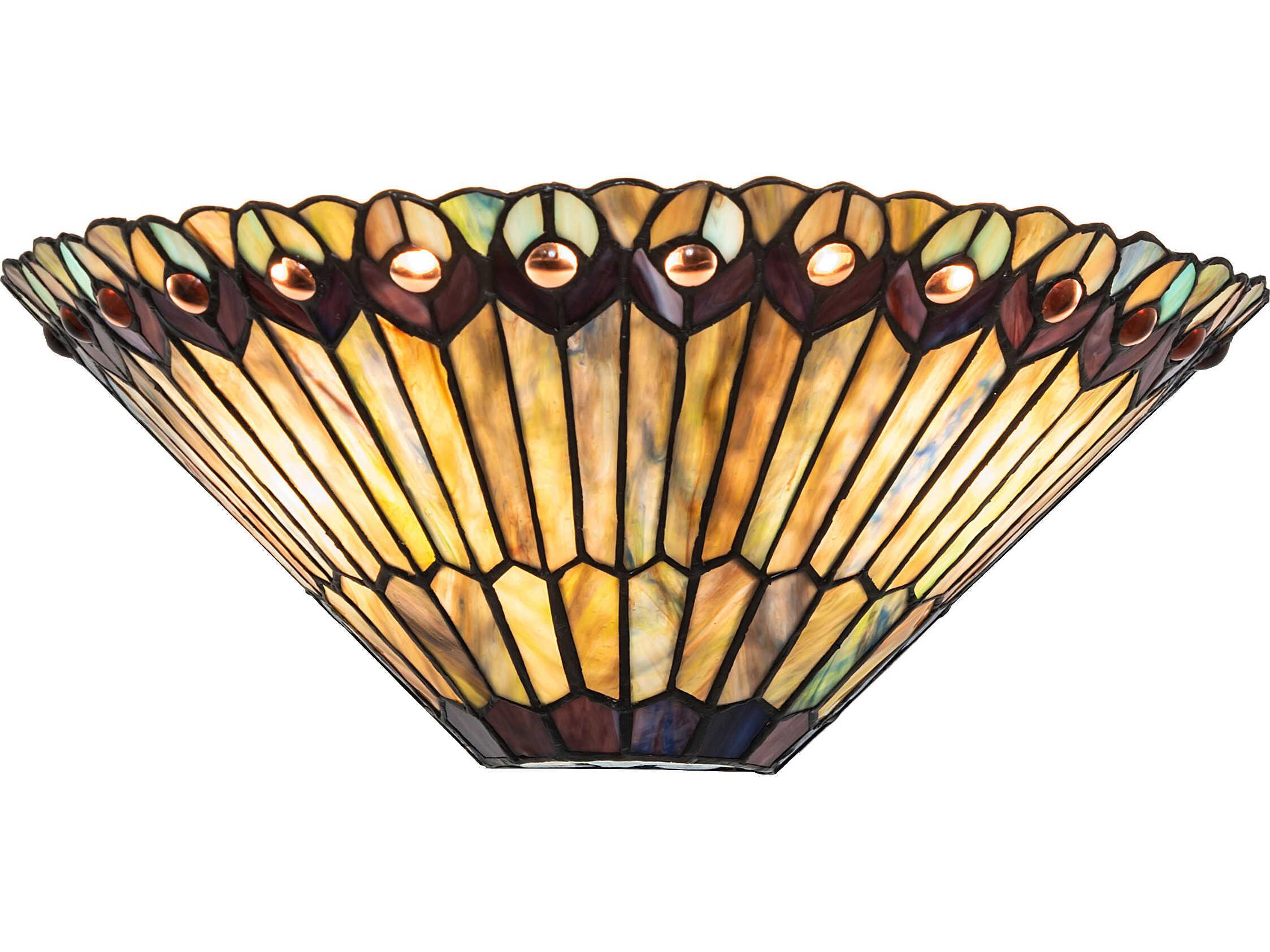 Meyda Tiffany Jeweled Peacock 2-Light Stained Glass Brown Wall Sconce
