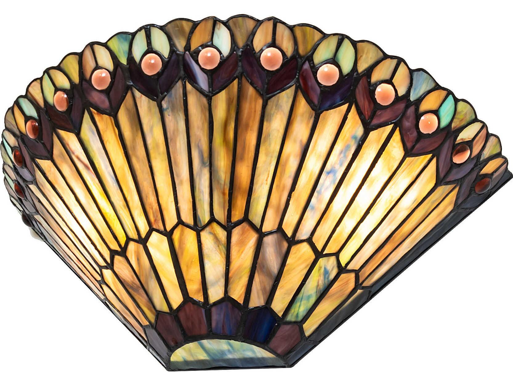 Meyda Tiffany Jeweled Peacock 2-Light Stained Glass Brown Wall Sconce