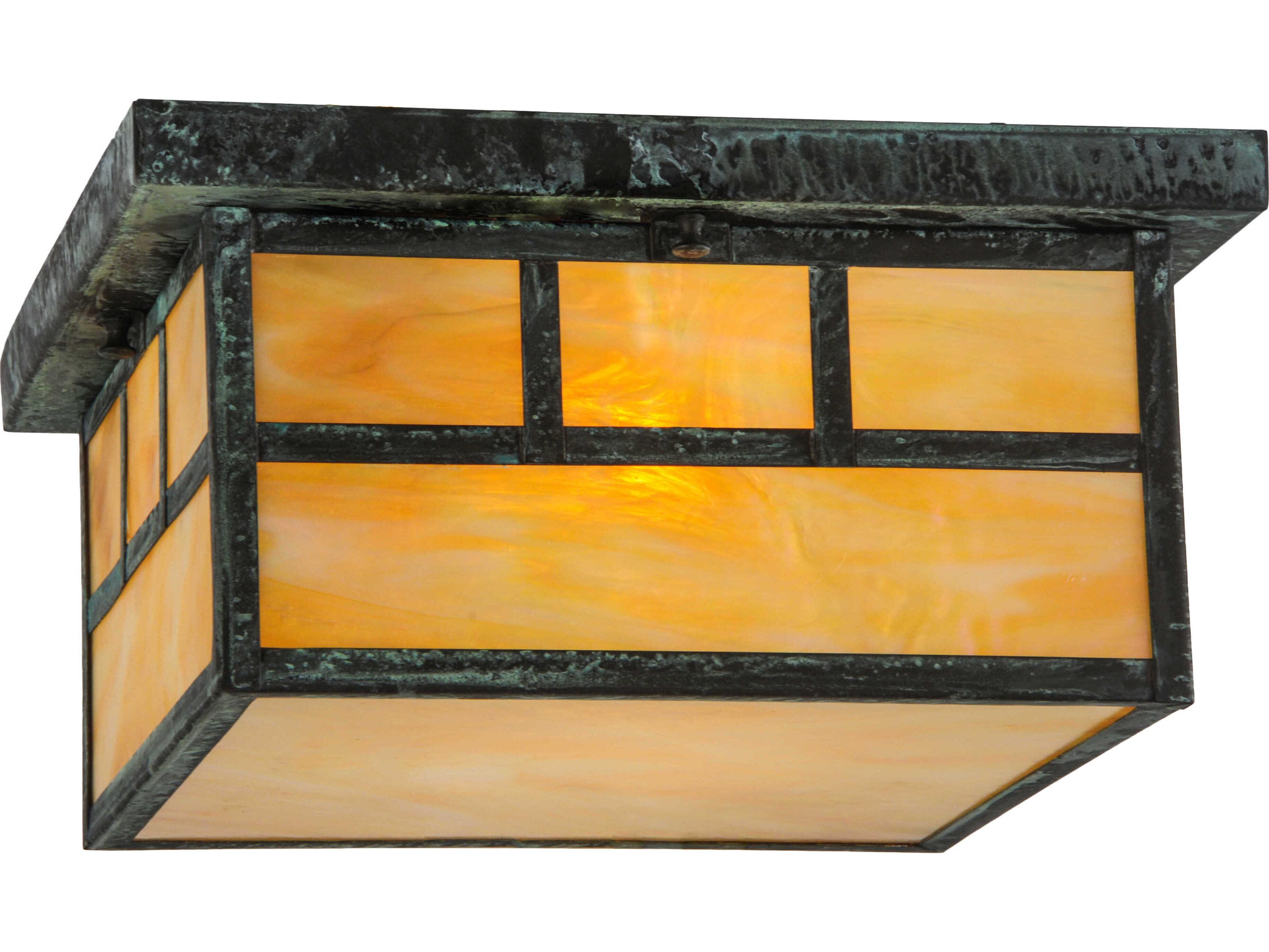 Meyda Double Bar Mission Verdigris Black Glass Flush Mount