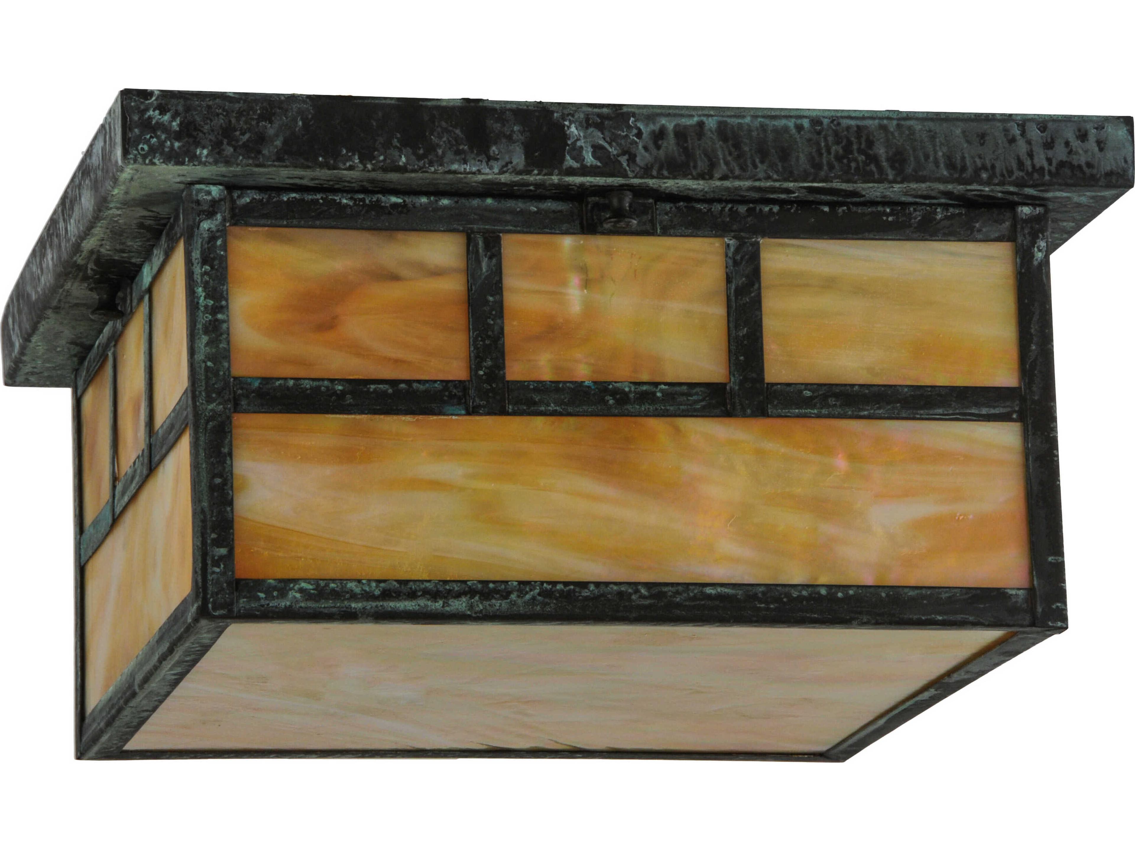 Meyda Double Bar Mission Verdigris Black Glass Flush Mount