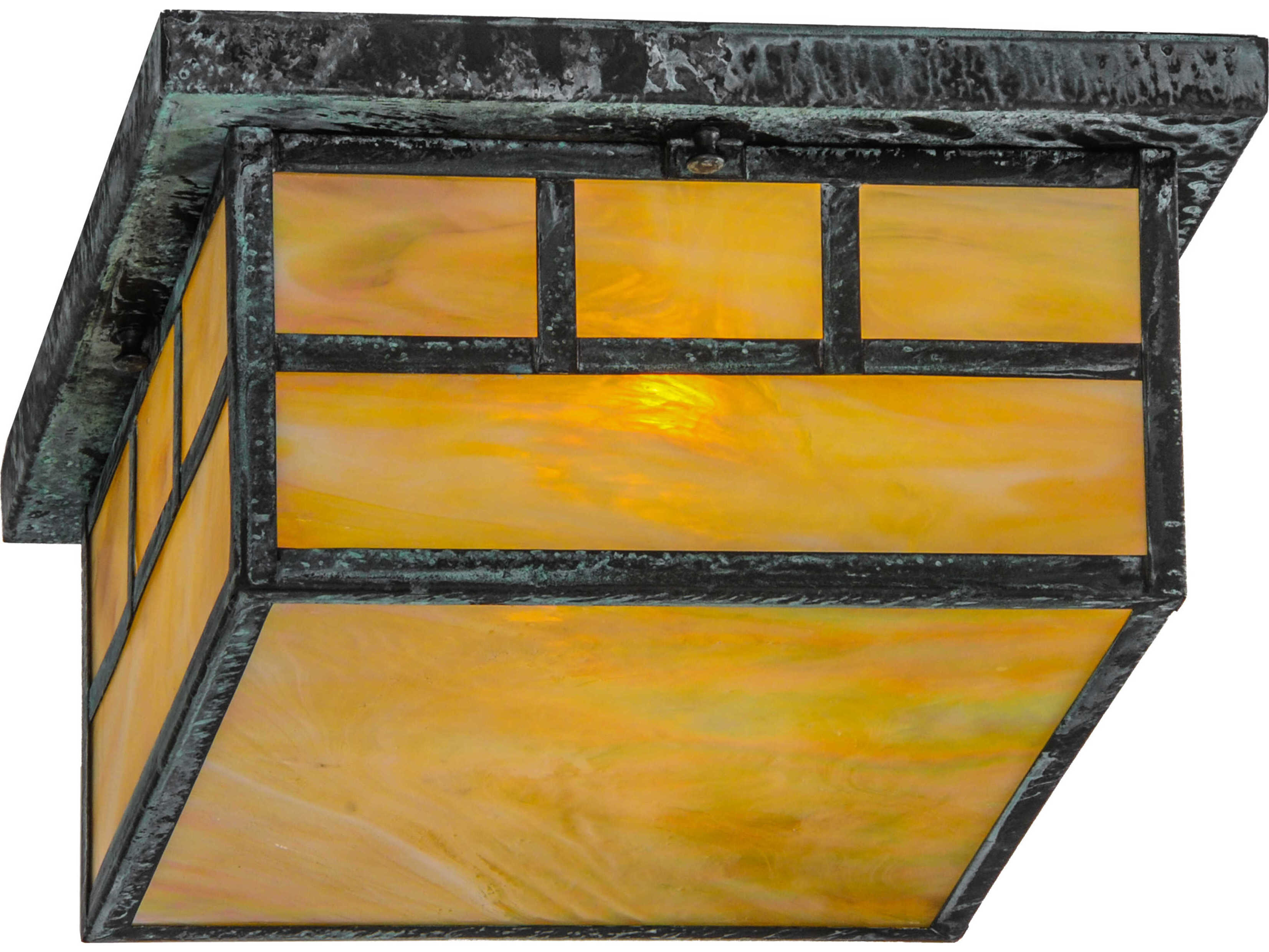Meyda Double Bar Mission Verdigris Black Glass Flush Mount