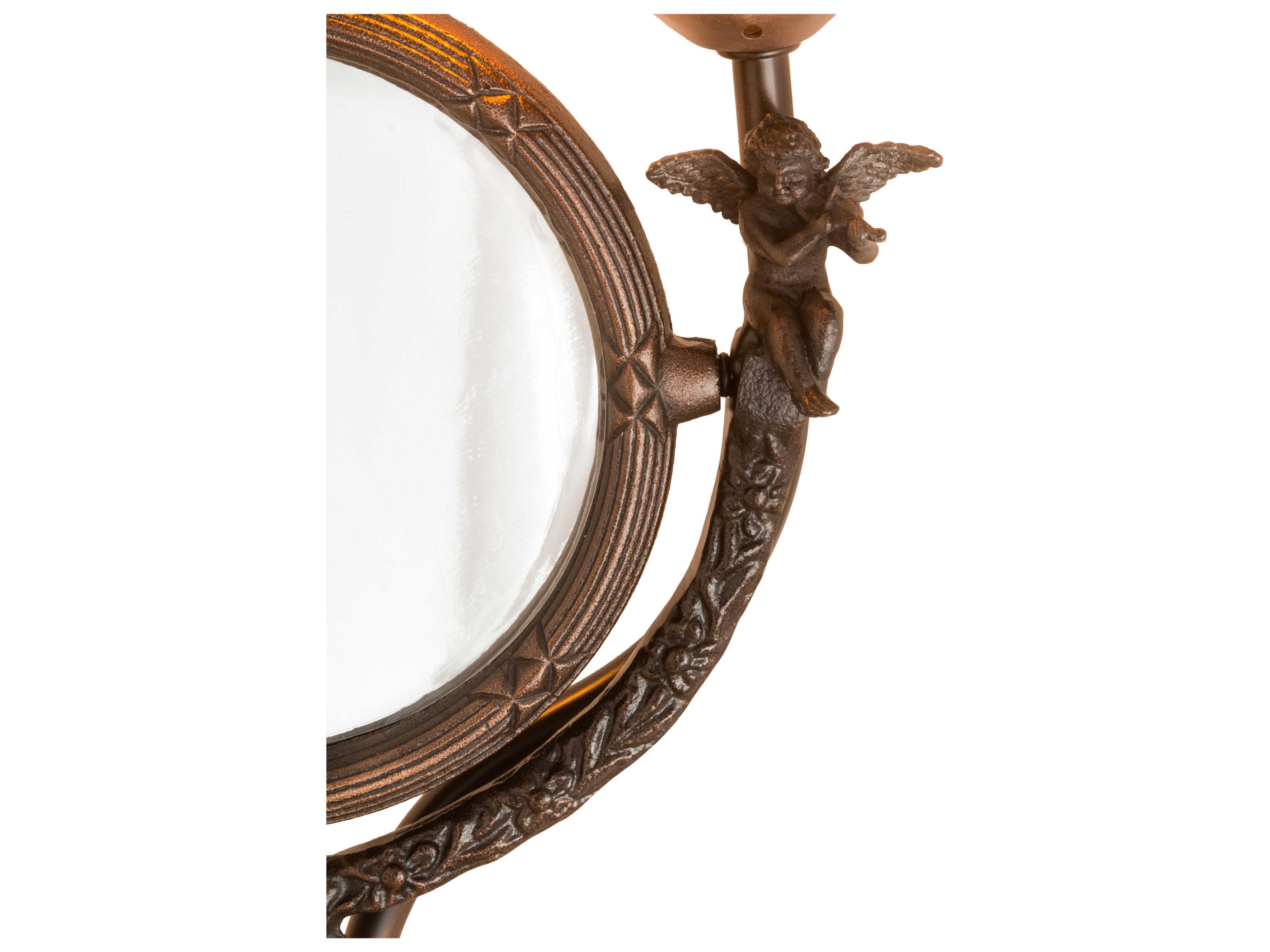 Meyda Pond Lily Brown Table Lamp with Amber Purple Glass Shade and Mirror