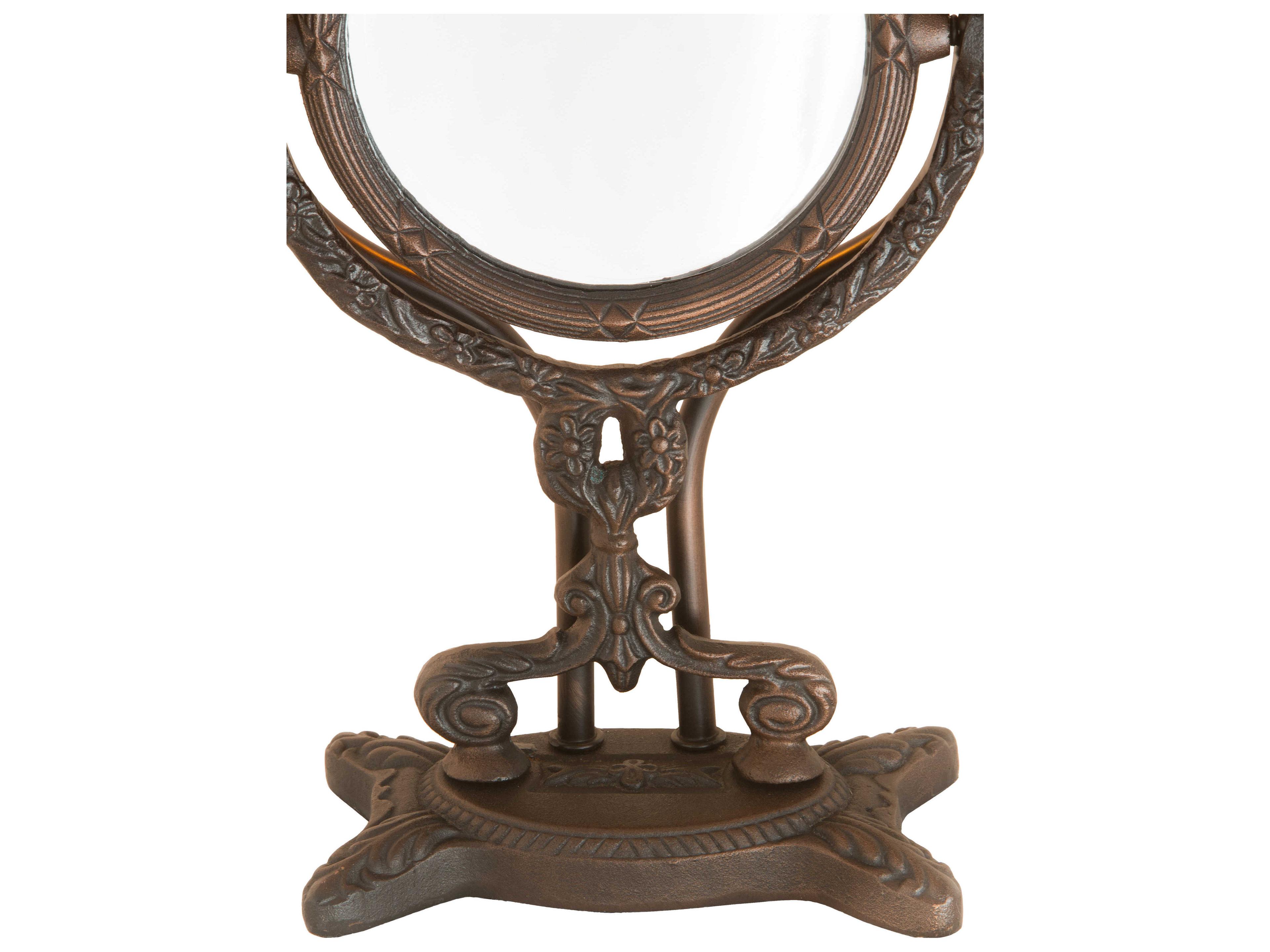 Meyda Pond Lily Brown Table Lamp with Amber Purple Glass Shade and Mirror