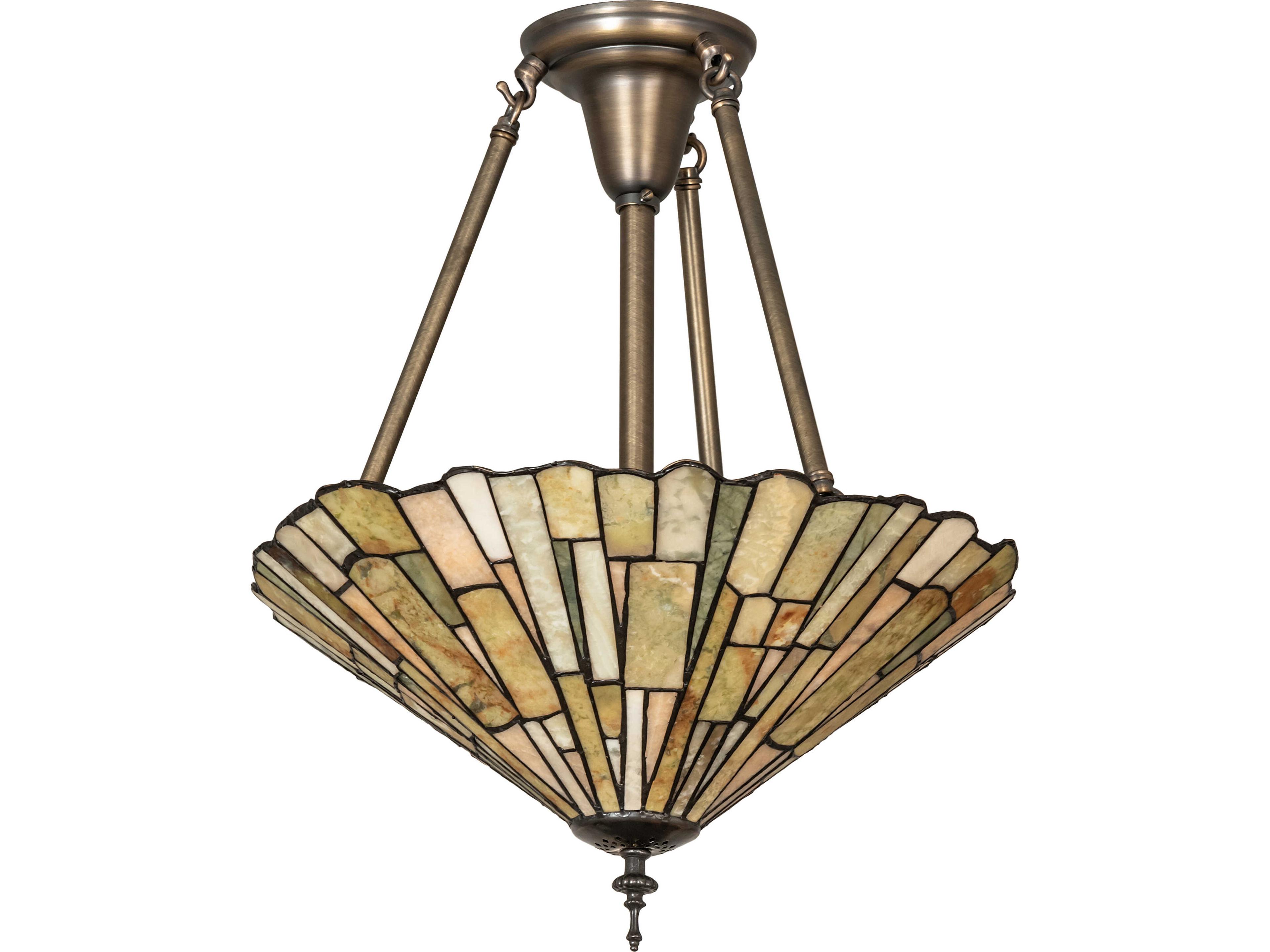 Meyda Delta 3-Light Gray Tiffany Traditional Bowl Semi Flush Mount