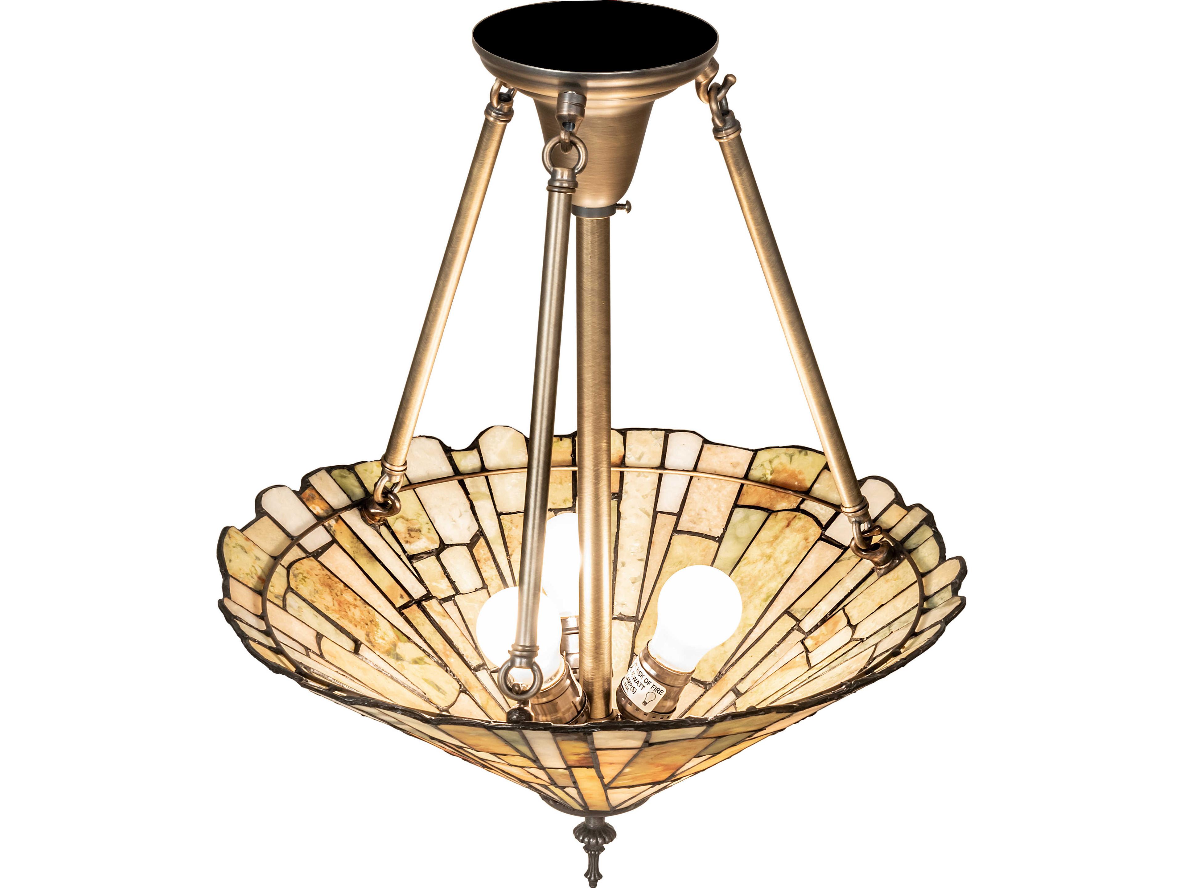 Meyda Delta 3-Light Gray Tiffany Traditional Bowl Semi Flush Mount