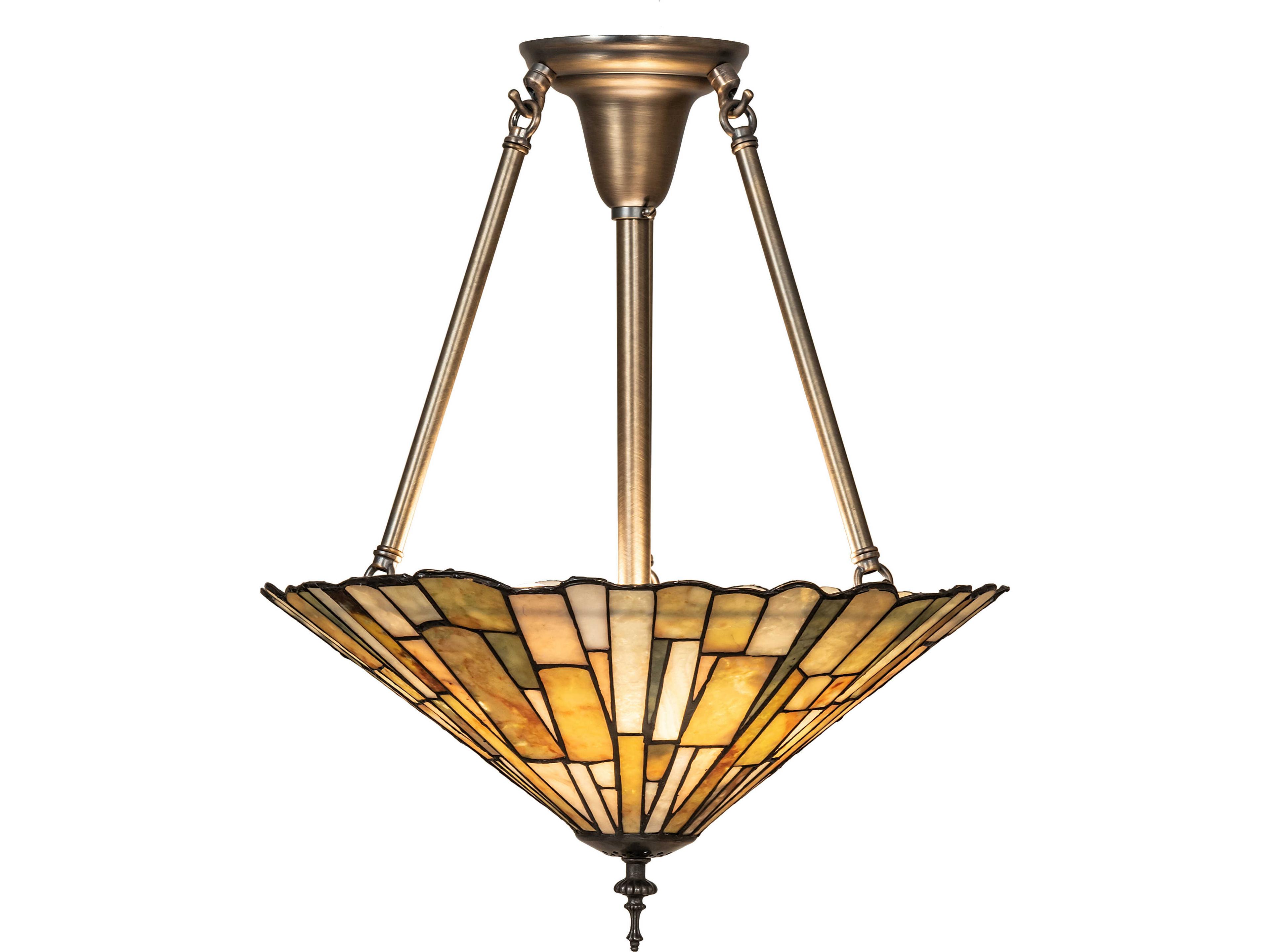 Meyda Delta 3-Light Gray Tiffany Traditional Bowl Semi Flush Mount