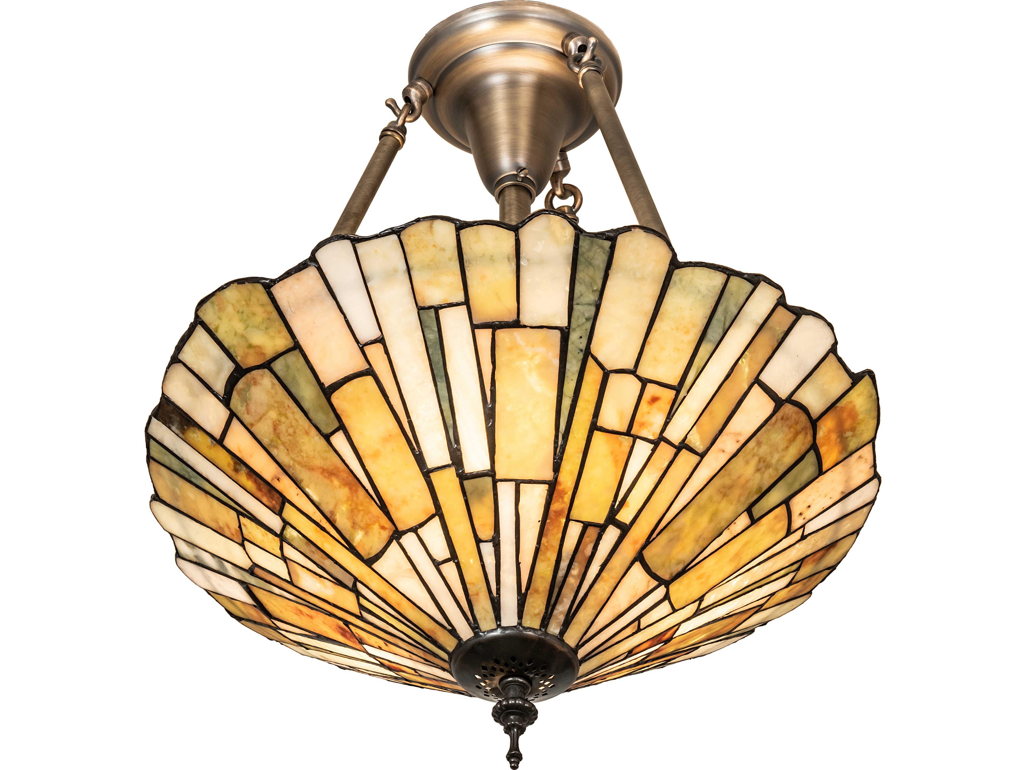 Meyda Delta 3-Light Gray Tiffany Traditional Bowl Semi Flush Mount