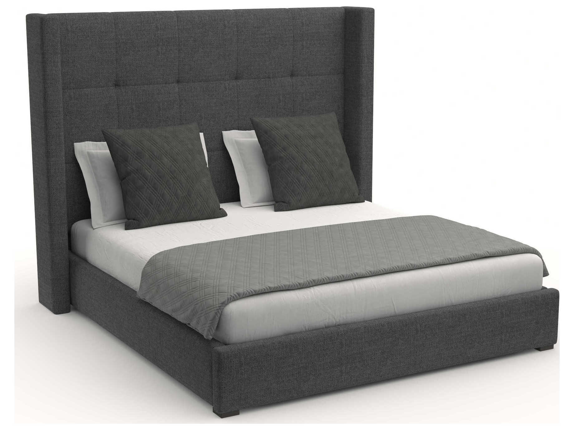 Nativa Interiors Aylet Button Tufted High Brown Upholstered Panel Bed