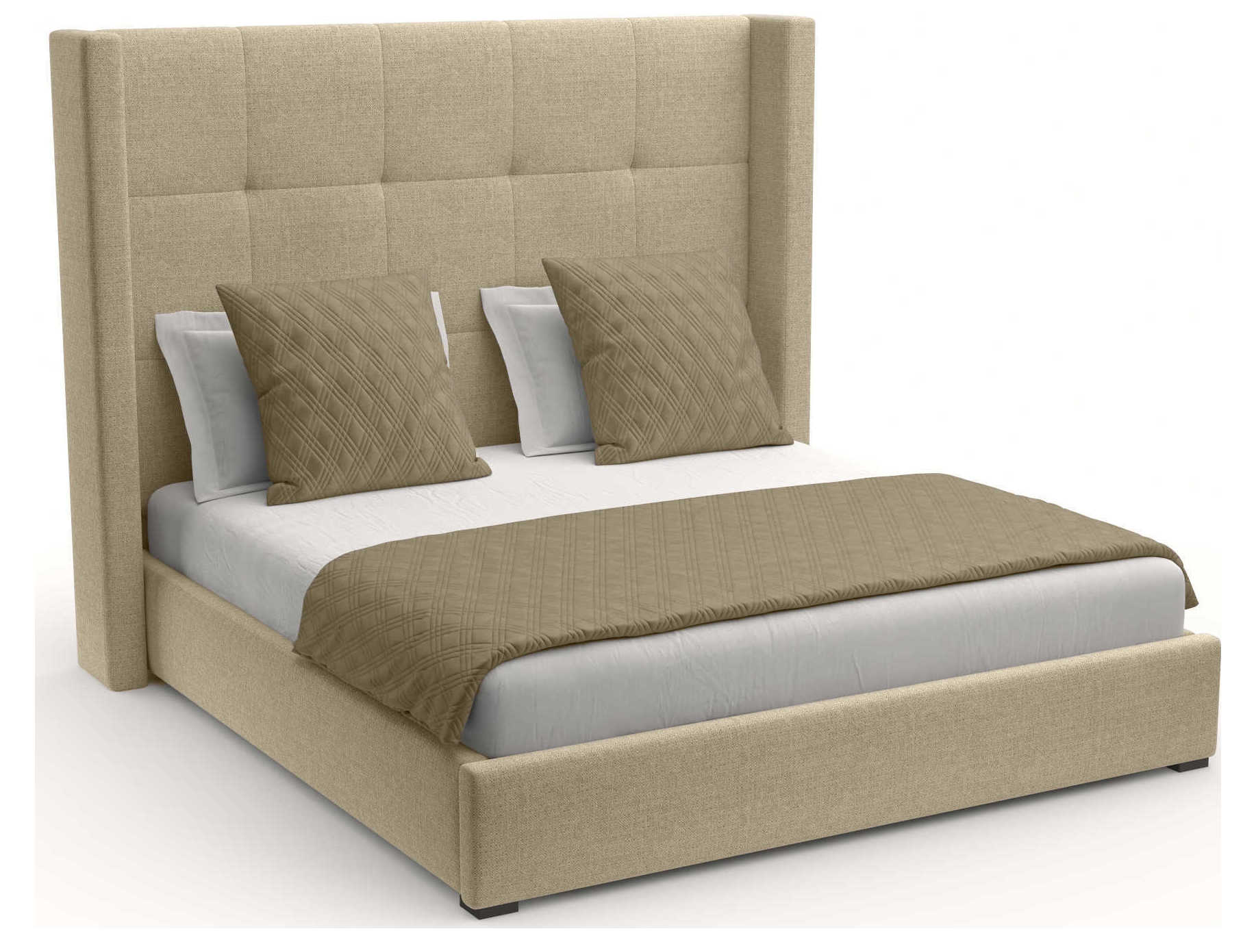 Nativa Interiors Aylet Button Tufted High Brown Upholstered Panel Bed