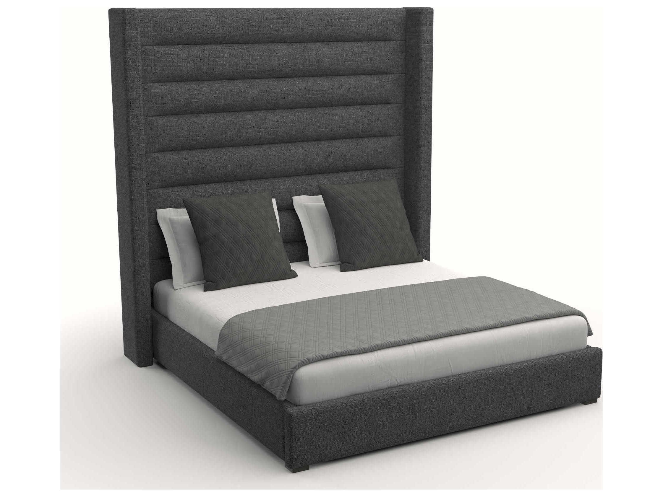 Nativa Interiors Aylet Horizontal Channel Tufted High Brown Upholstered Panel Bed