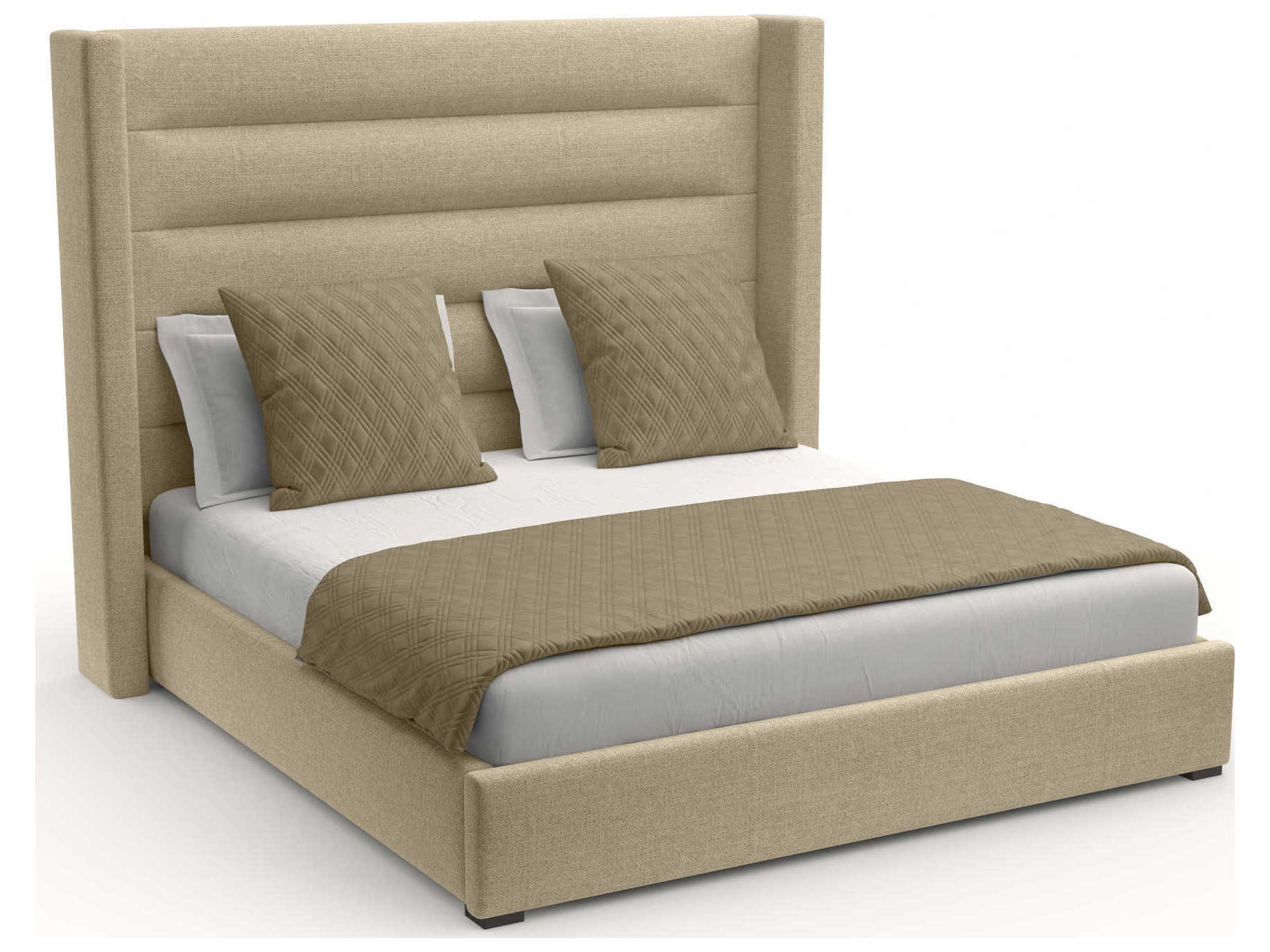 Nativa Interiors Aylet Horizontal Channel Tufted High Brown Upholstered Panel Bed