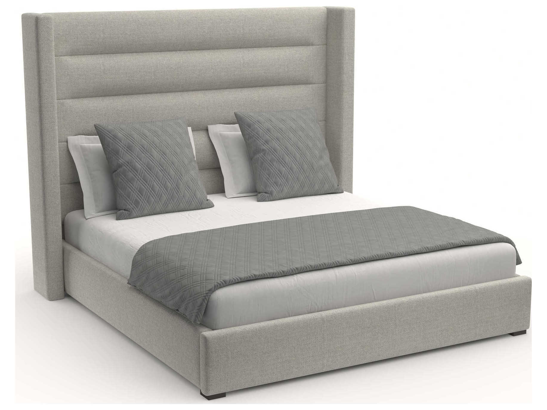 Nativa Interiors Aylet Horizontal Channel Tufted High Brown Upholstered Panel Bed