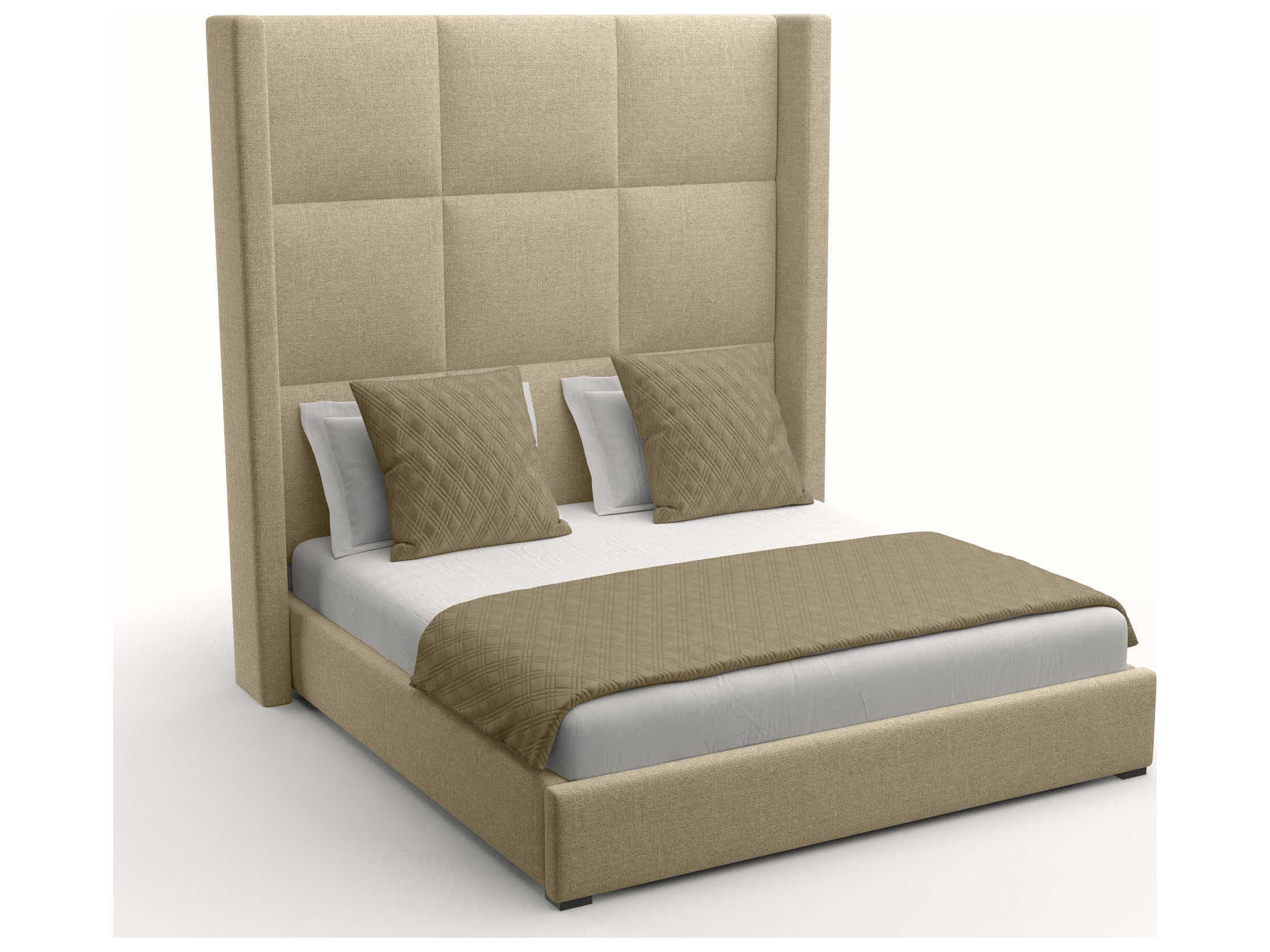 Nativa Interiors Aylet Square Tufted High Brown Upholstered Panel Bed