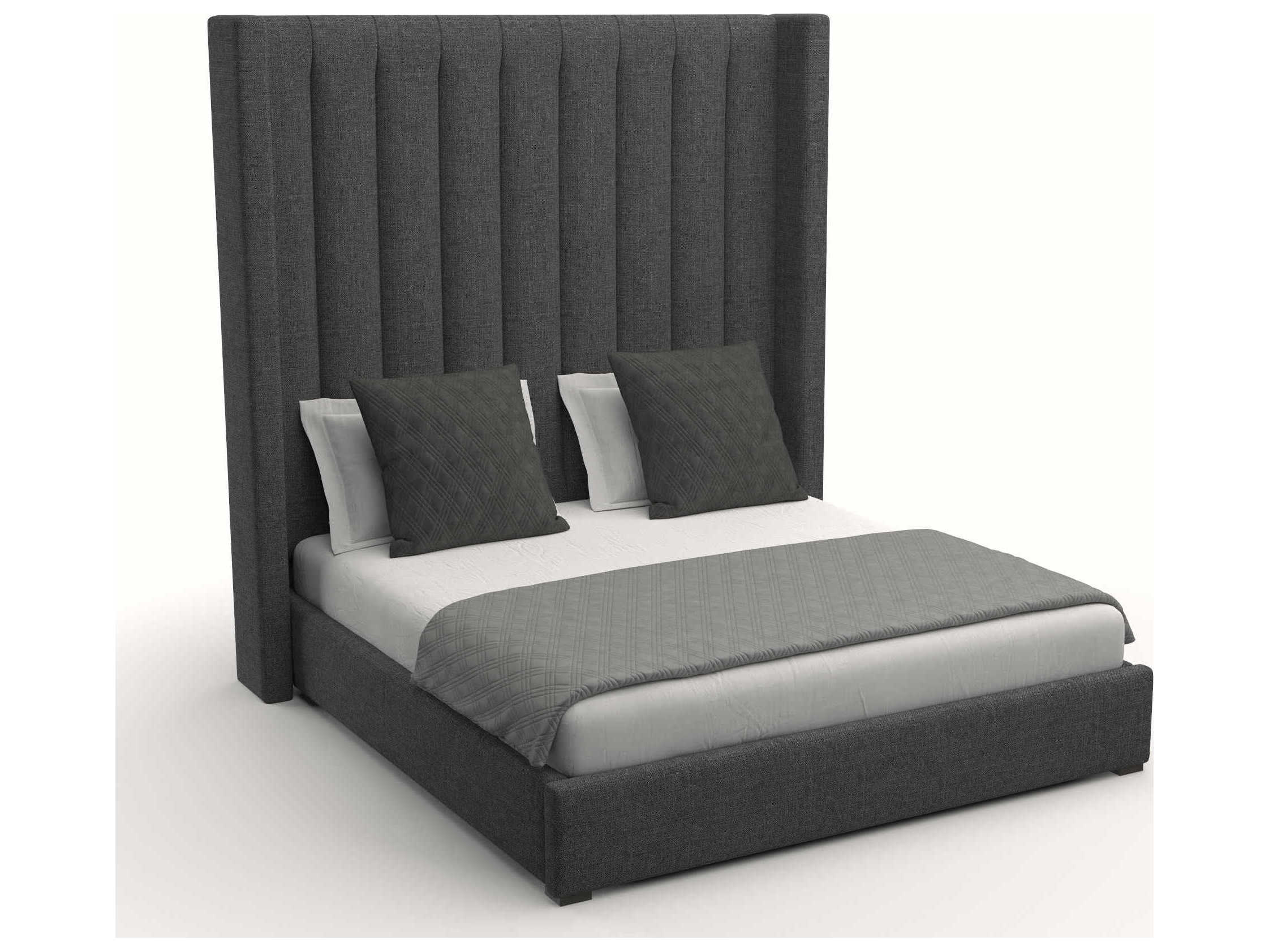 Nativa Interiors Aylet Vertical Channel Tufted High Brown Upholstered Panel Bed