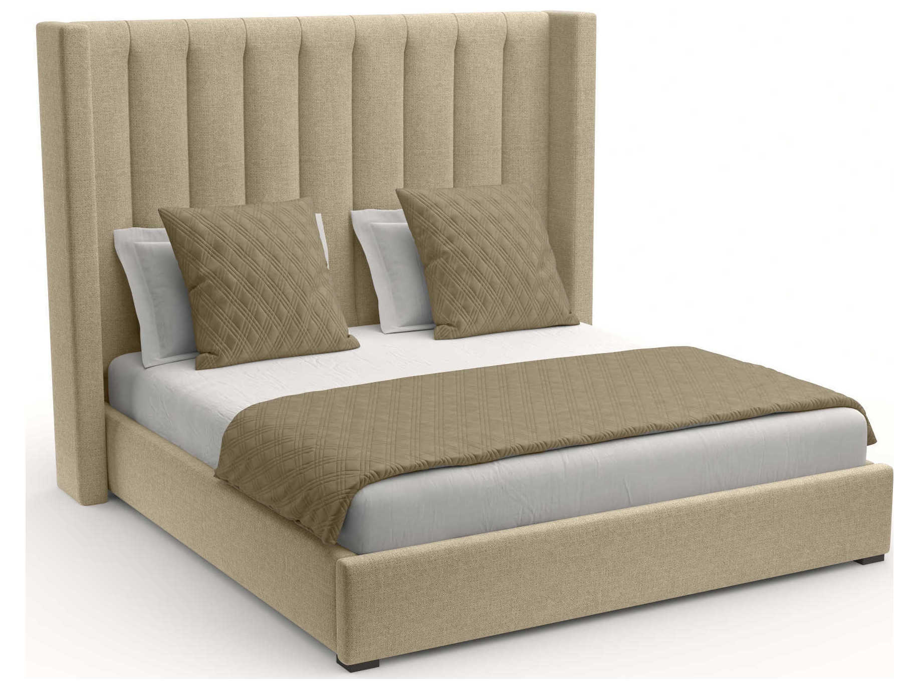 Nativa Interiors Aylet Vertical Channel Tufted High Brown Upholstered Panel Bed