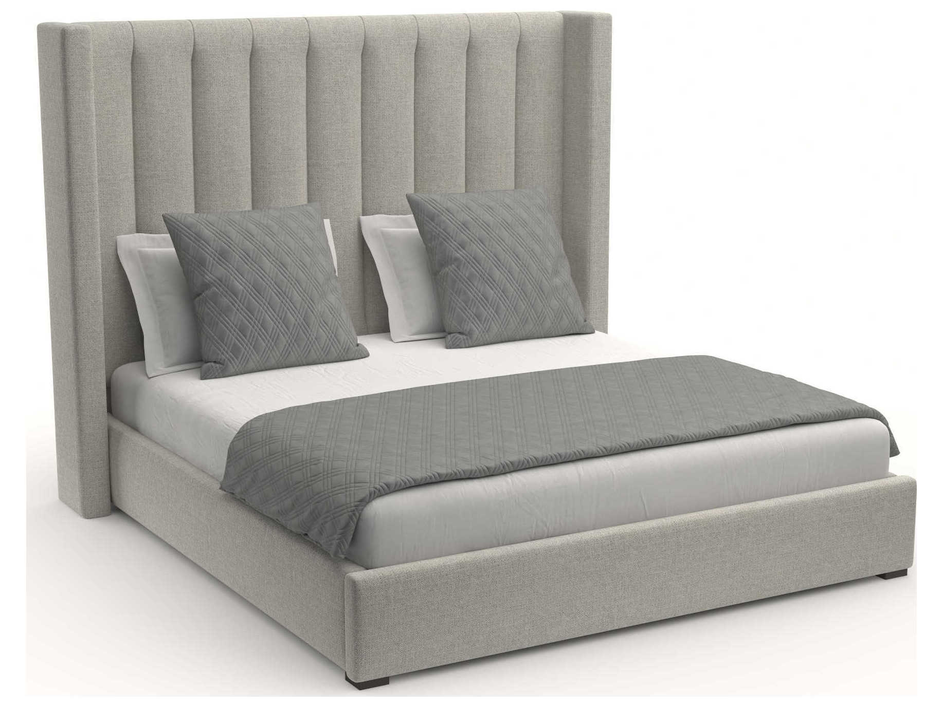 Nativa Interiors Aylet Vertical Channel Tufted High Brown Upholstered Panel Bed