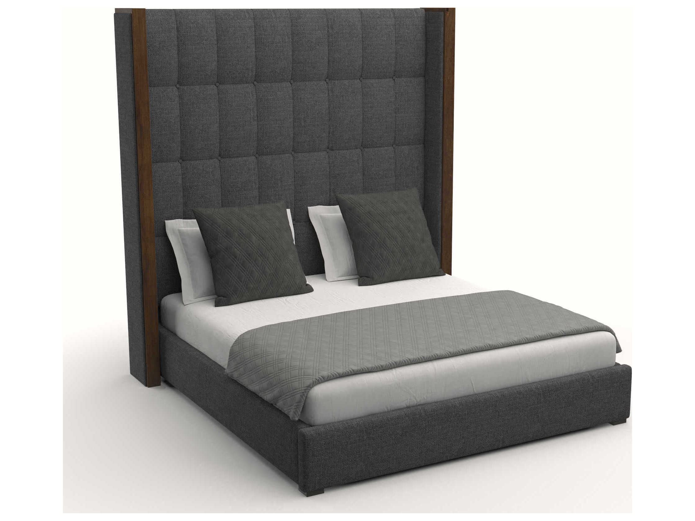 Nativa Interiors Irenne Box Tufted High Brown Upholstered Panel Bed