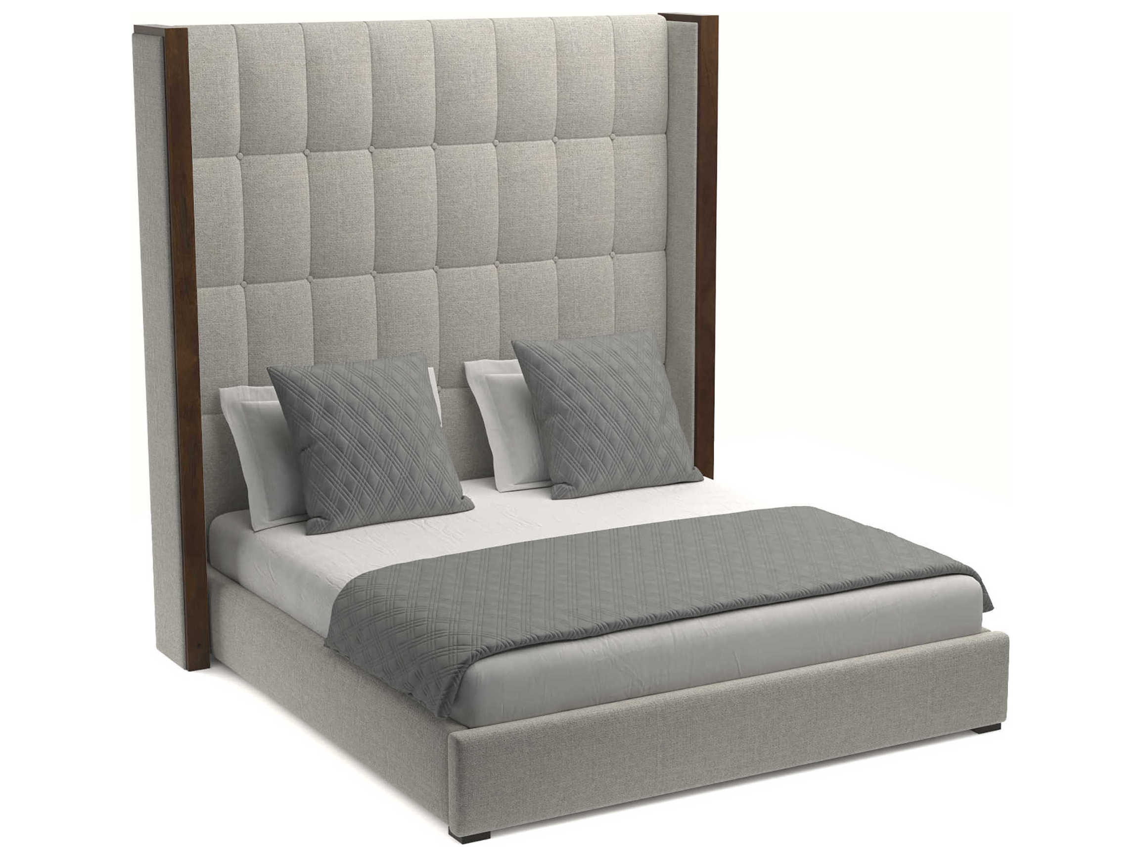 Nativa Interiors Irenne Box Tufted High Brown Upholstered Panel Bed