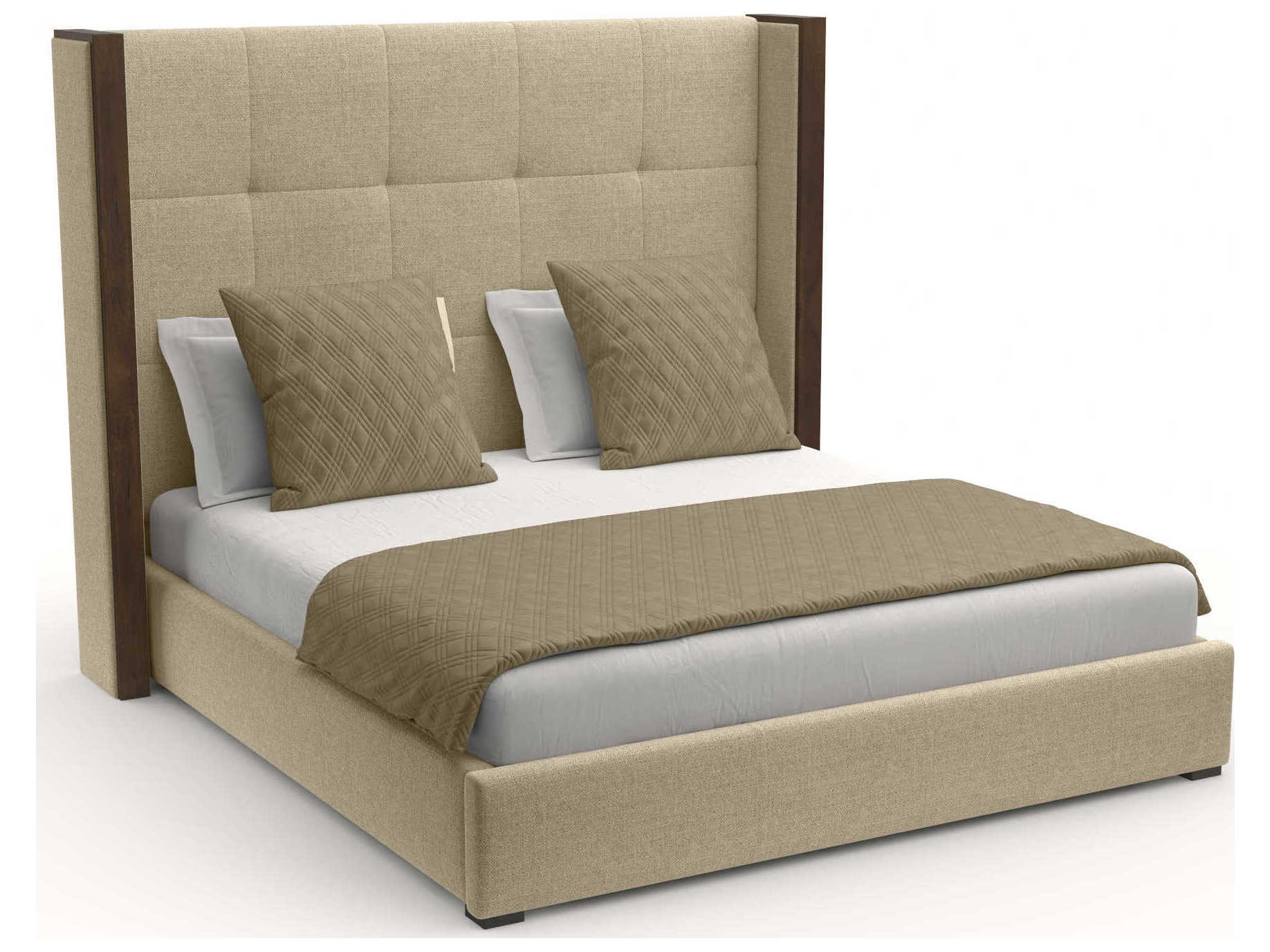 Nativa Interiors Irenne Button Tufted High Brown Upholstered Panel Bed